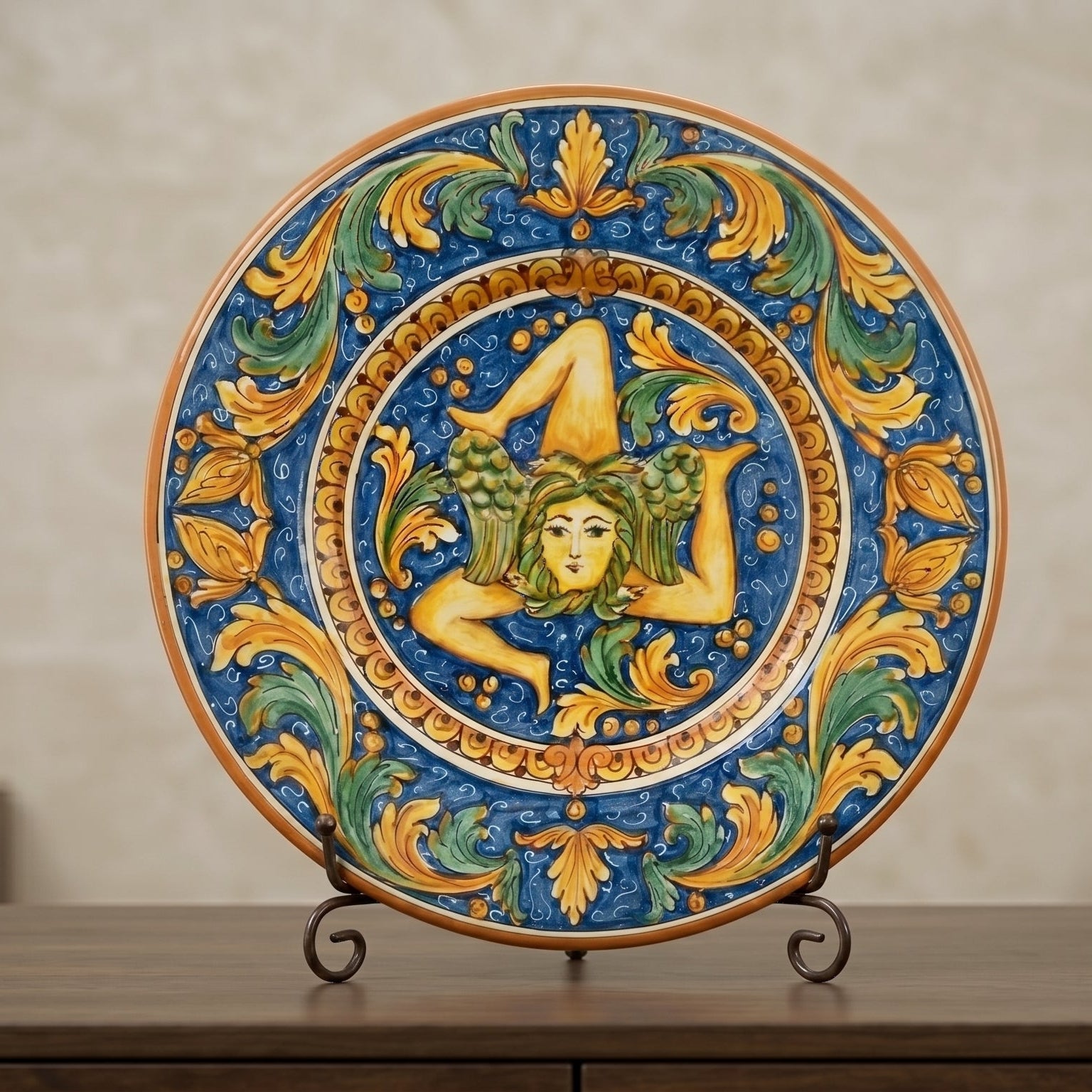Piatto Trinacria in Ceramica di Caltagirone - Ornato Calatino