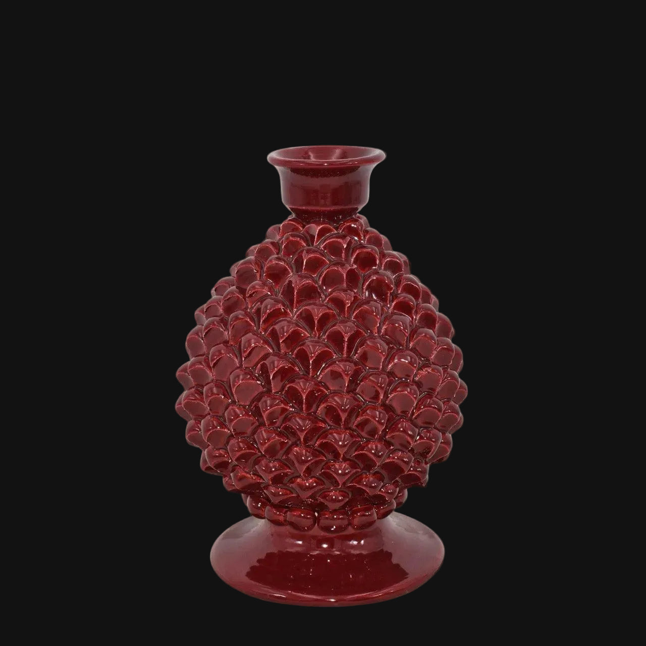 Portacandela a pigna h 18 Bordeaux – Bomboniera in ceramica di Caltagirone - Ceramiche di Caltagirone Sofia