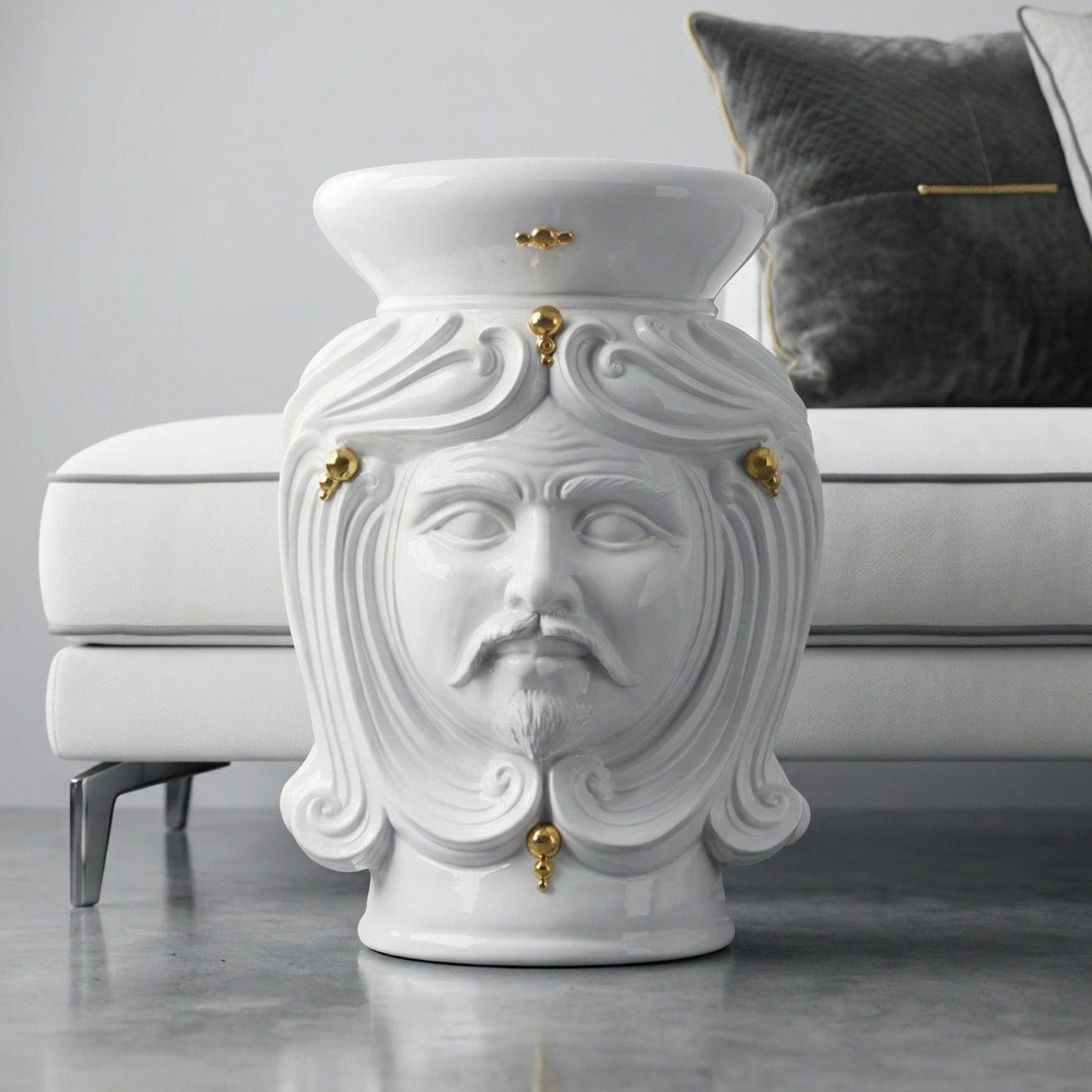 Pouf a Testa h 60 white and Gold maschio