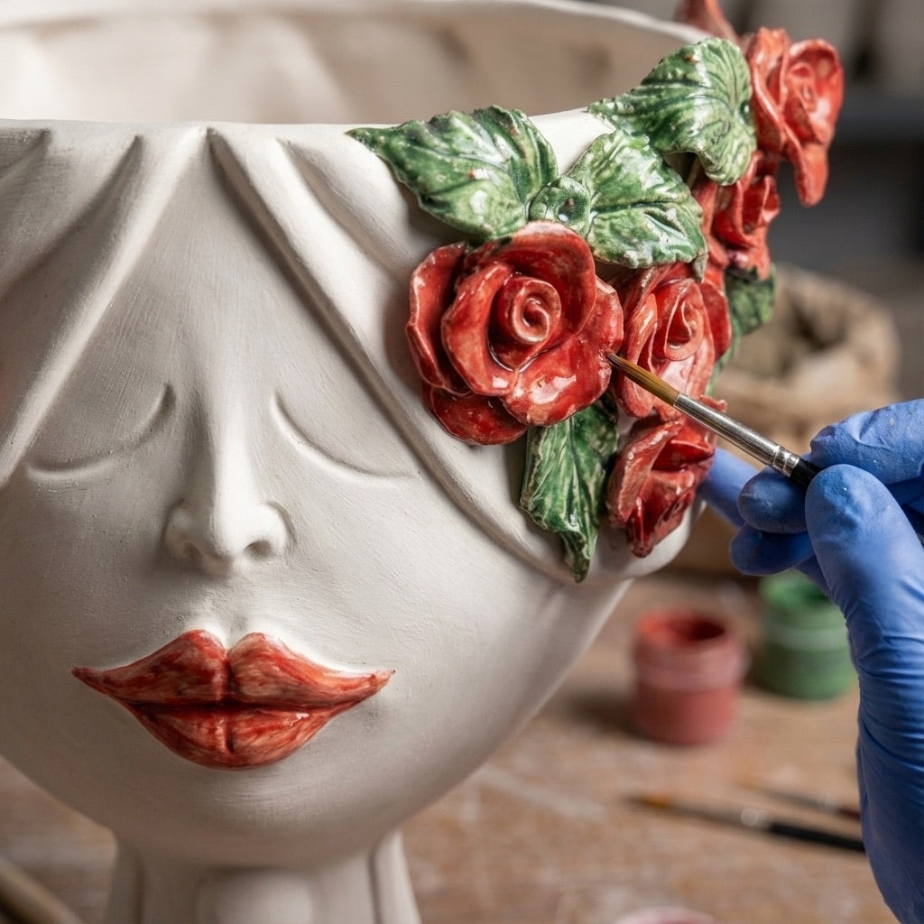 Testa di Moro h 30 zahira madreperla antichizzato con rose femmina - Ceramiche di Caltagirone Sofia