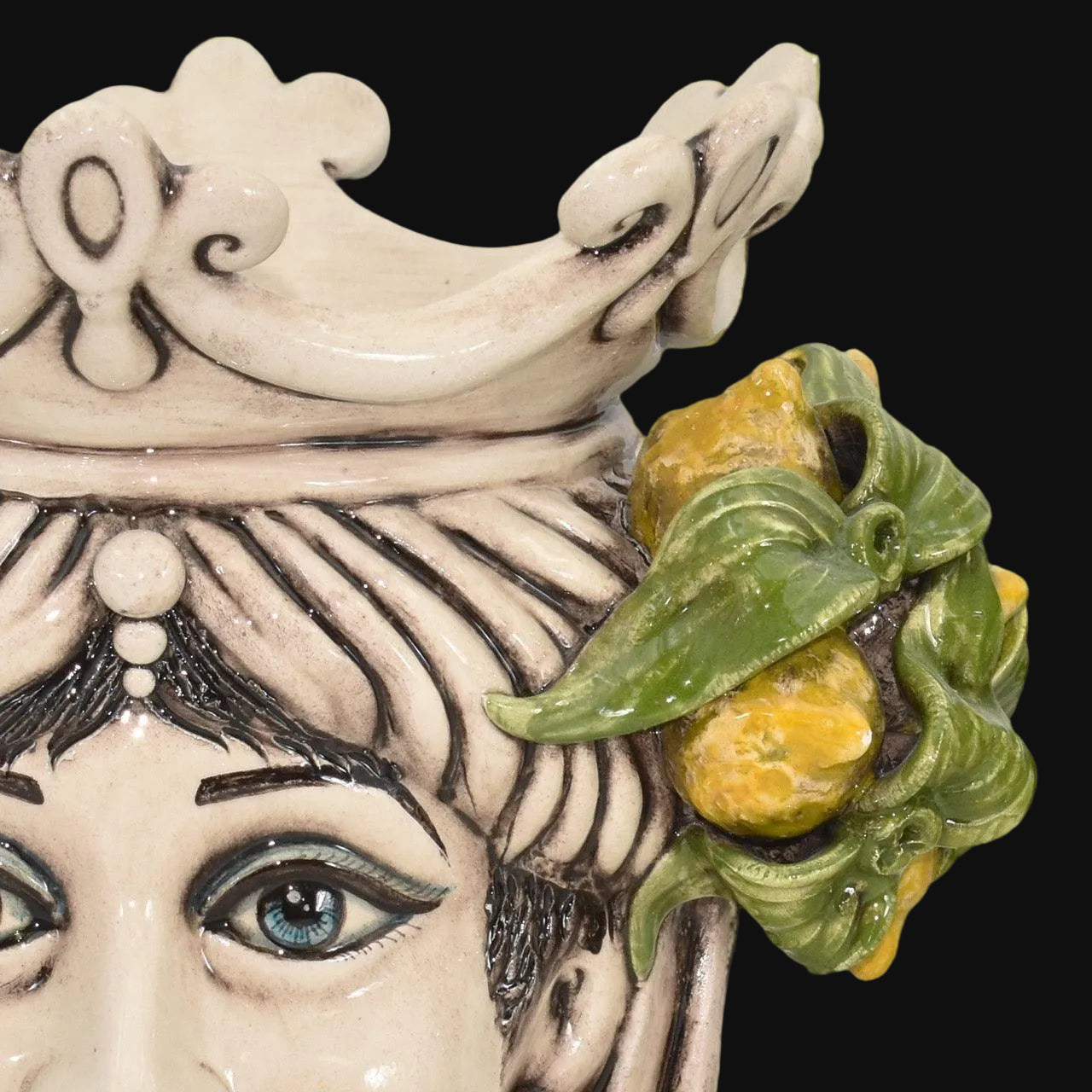 Testa h 25 con limoni siciliani gialli in madreperla femmina - Ceramiche di Caltagirone Sofia