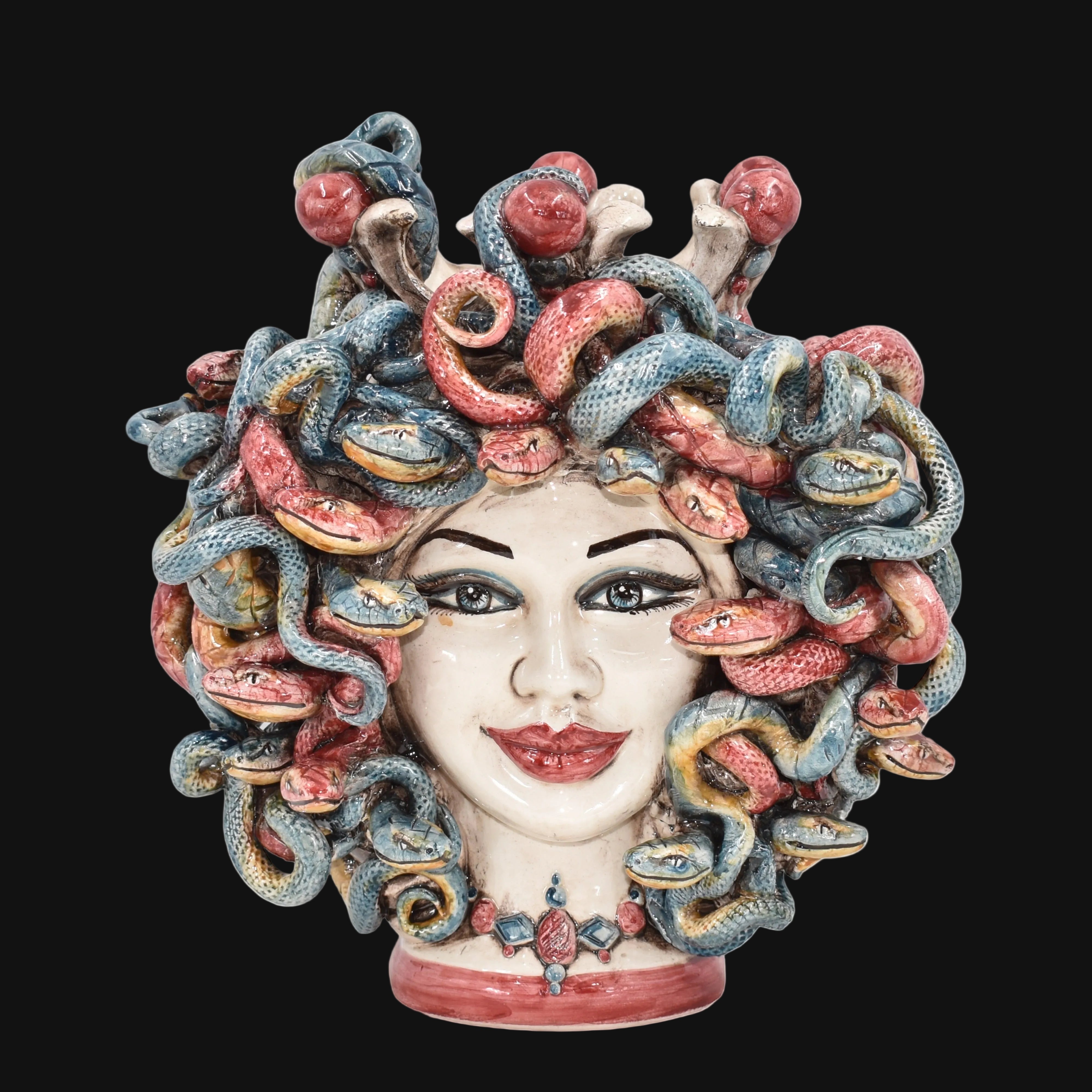 Testa Medusa h 25 cm maschio moro - con Perline Bordeaux | Ceramica Caltagirone