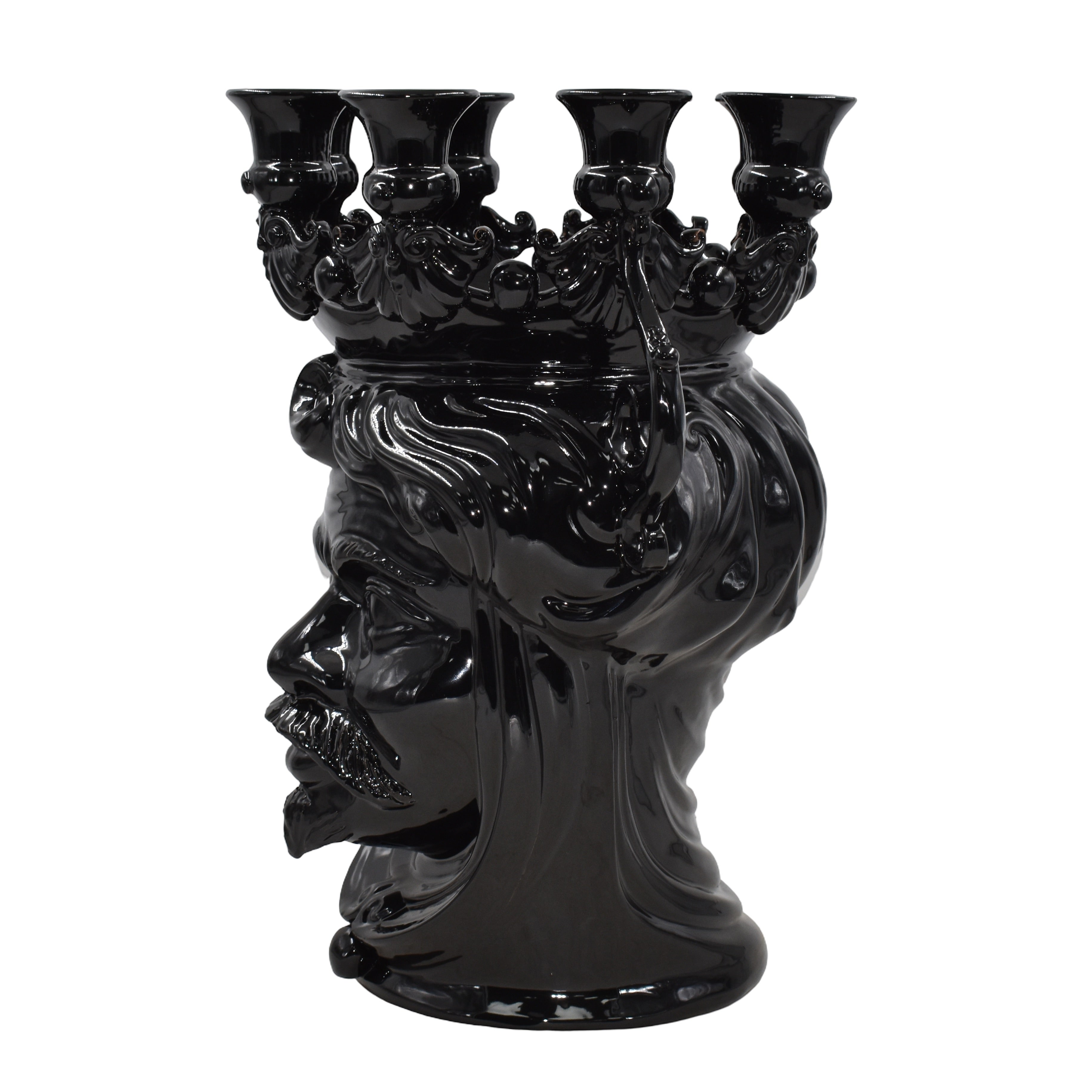 Testa porta candele h 40 black line uomo s/espressione - Ceramiche di Caltagirone Sofia