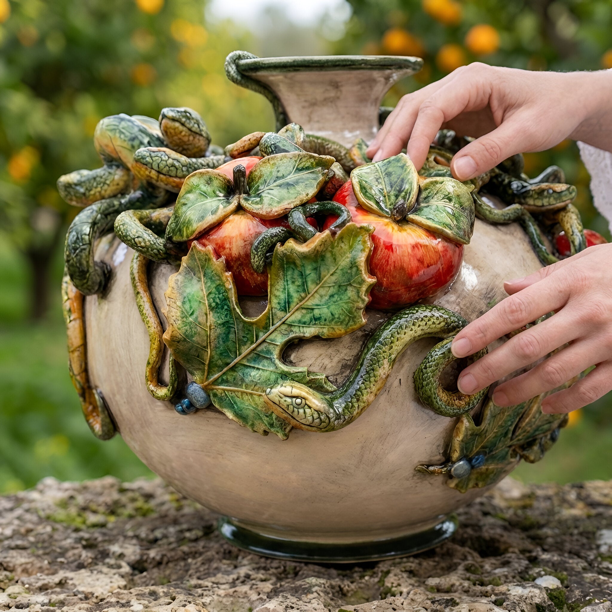 Vaso Eden in Ceramica di Caltagirone - Linea Giardini dell'Eden, Madreperla