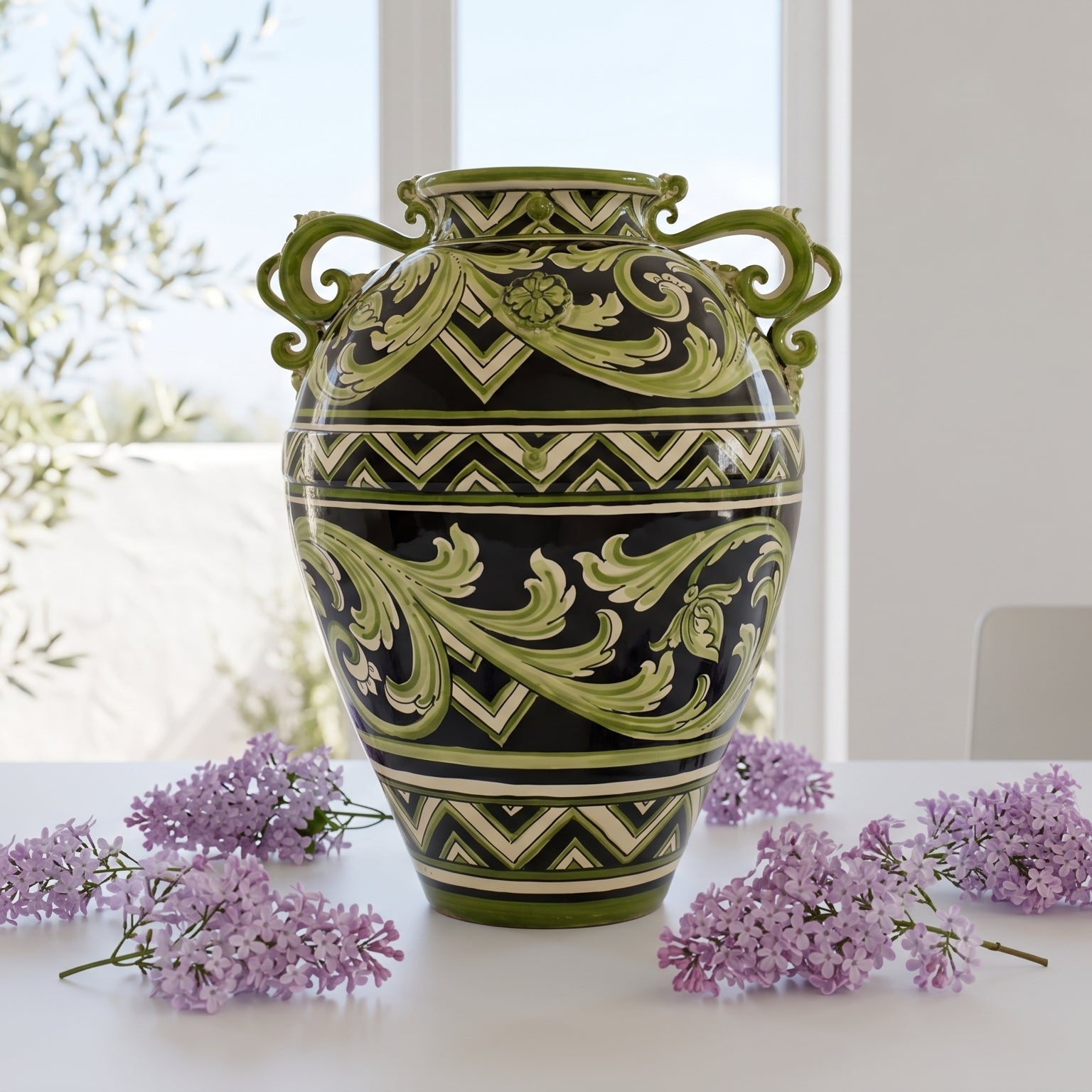 Vaso in Ceramica di Caltagirone h 50 cm - Linea Parigi Nero e Verde