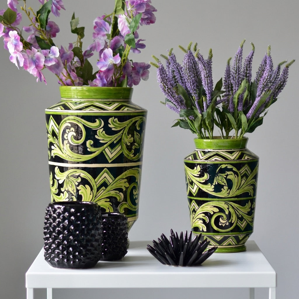 Vaso in Ceramica di Caltagirone - Linea Parigi, Nero e Verde