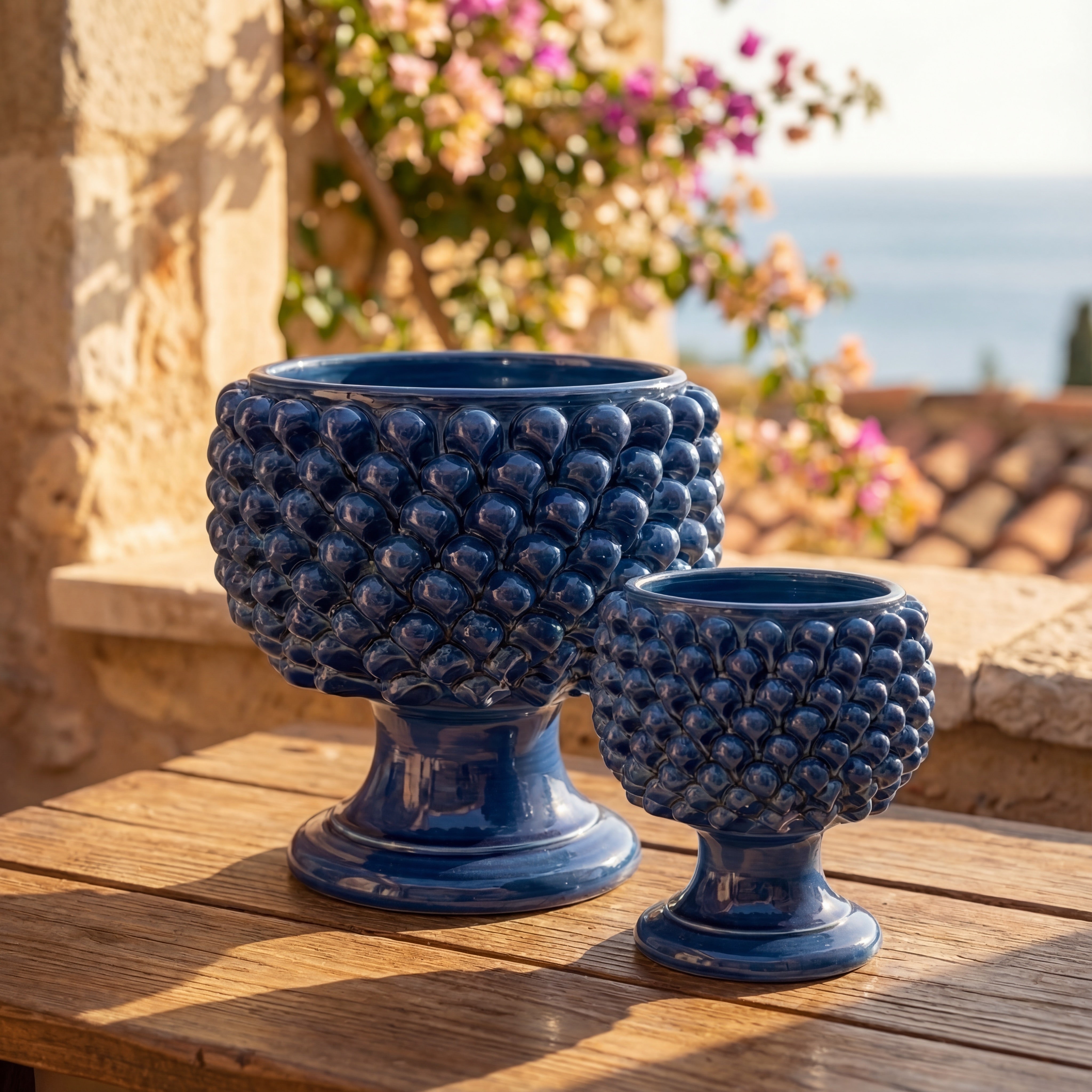 Vaso mezza pigna blu intenso in ceramica di Caltagirone - Ceramiche di Caltagirone Sofia