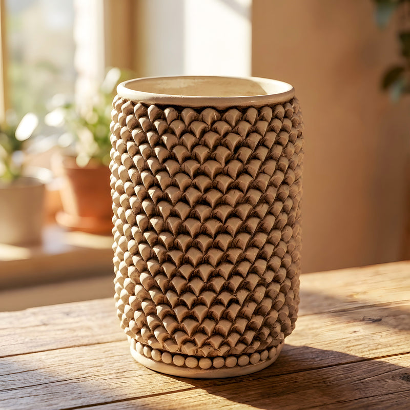 Vaso Pigna Cilindro in Ceramica di Caltagirone - Madreperla Antichizzato