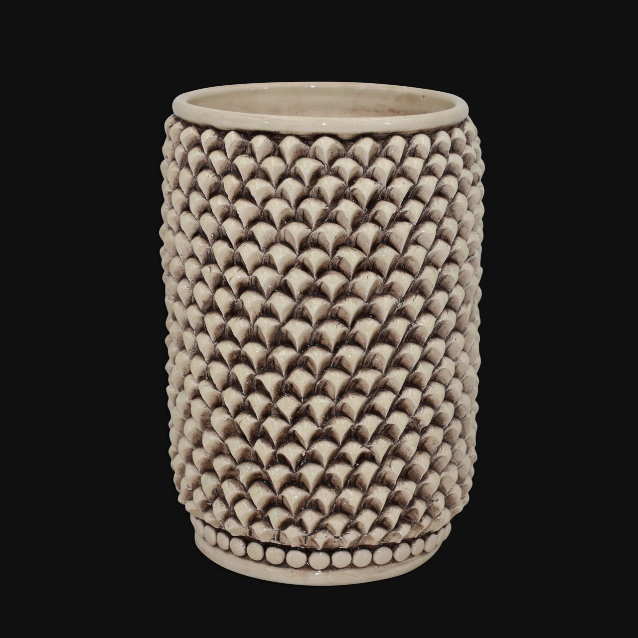 Vaso Pigna cilindro modellata a mano Madreperla Antichizzato - Ceramiche di Caltagirone Sofia