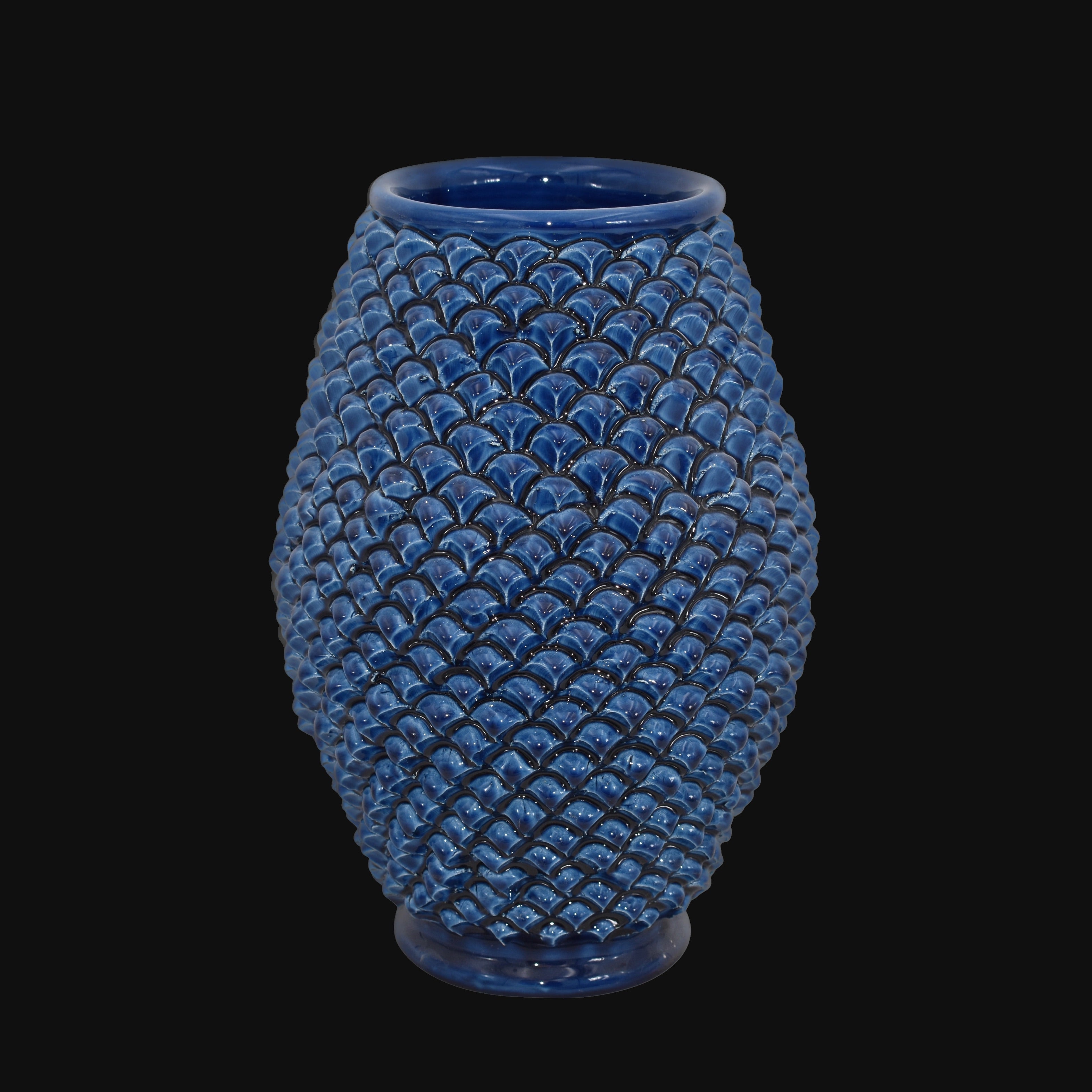 Vaso blu ceramiche Caltagirone fatti a mano con motivo a scaglie artigianale Sofia
