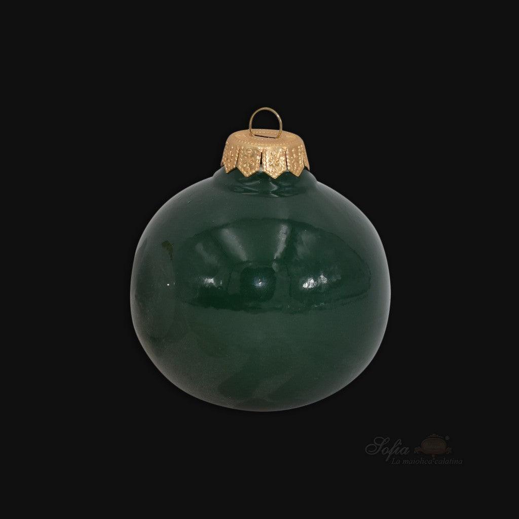 Palla di Natale in ceramica verde scuro con cappuccio dorato, fatta a mano a Caltagirone