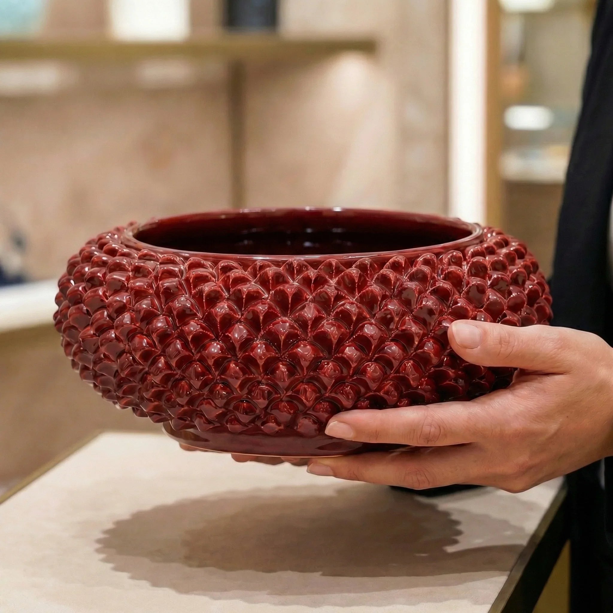 Centrotavola a Pigna in Ceramica di Caltagirone Ø 25/33 cm - Bordeaux