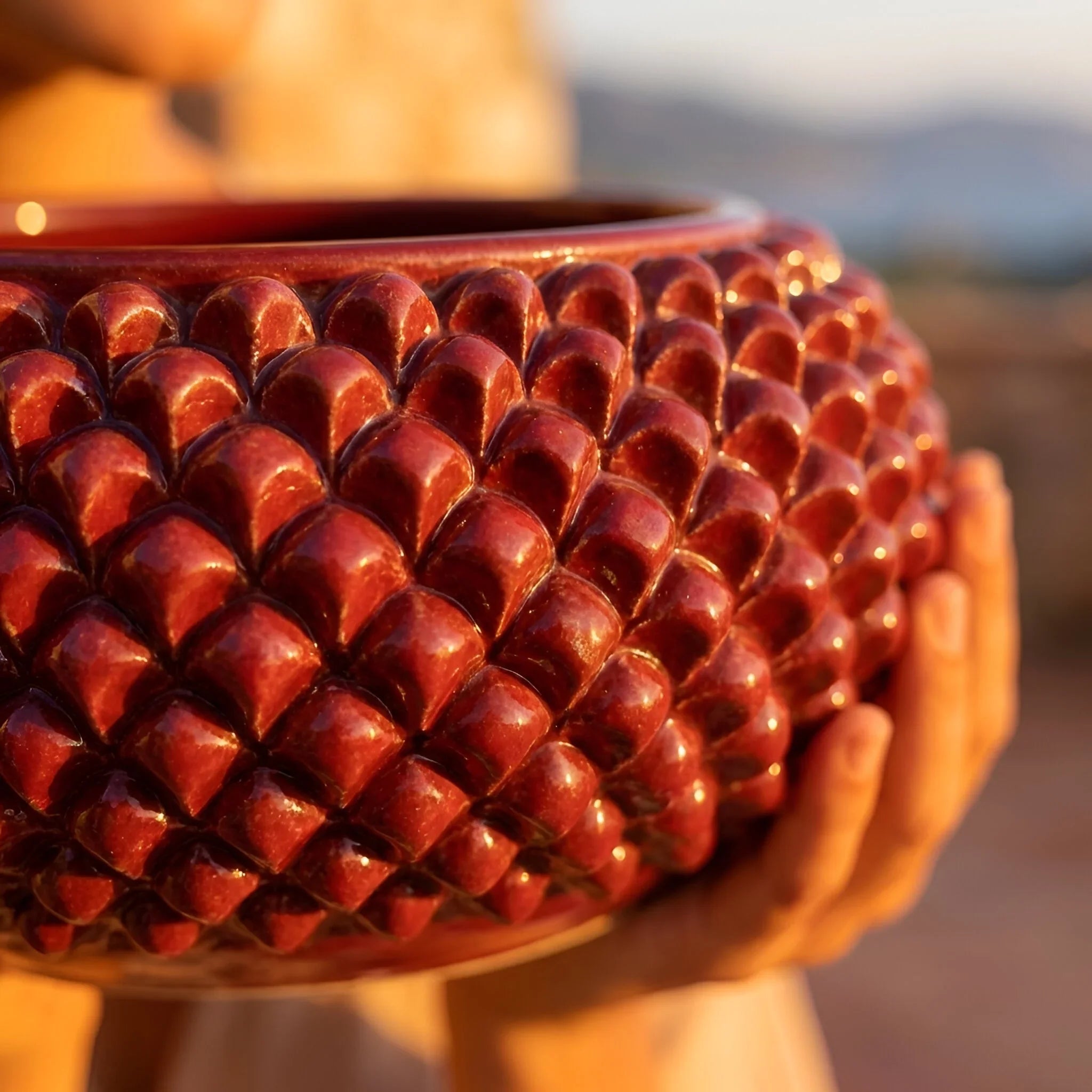 Centrotavola a Pigna in Ceramica di Caltagirone Ø 25/33 cm - Bordeaux