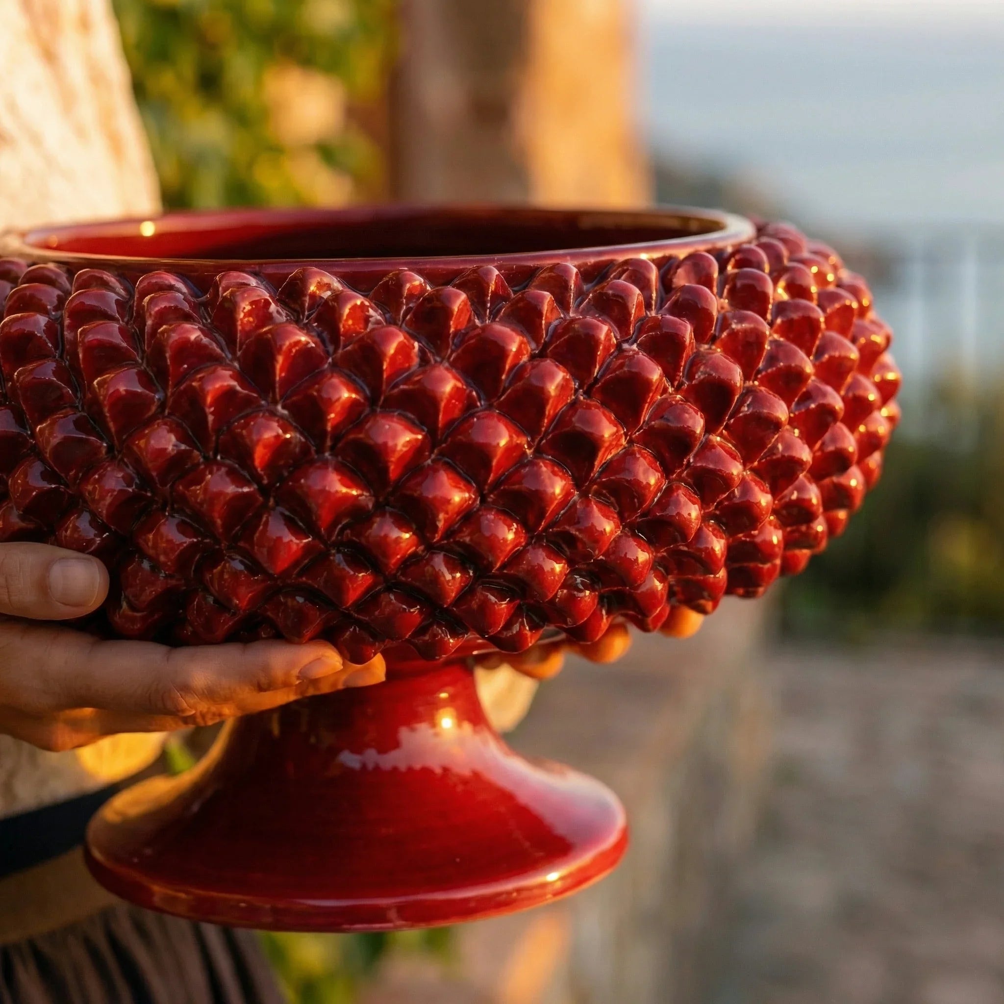 Alzata a Pigna in Ceramica di Caltagirone Ø 25/33 cm - Bordeaux