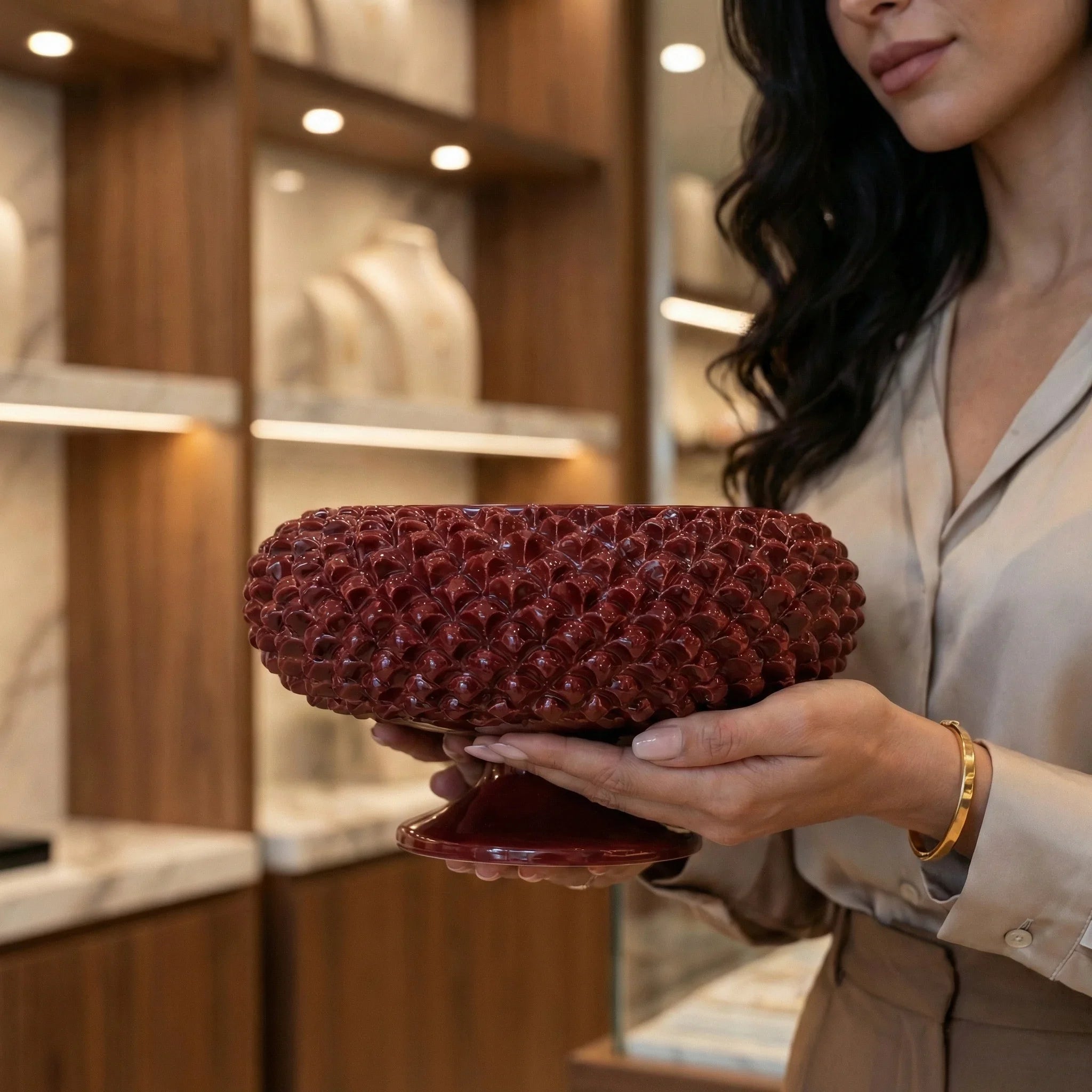 Alzata a Pigna in Ceramica di Caltagirone Ø 25/33 cm - Bordeaux