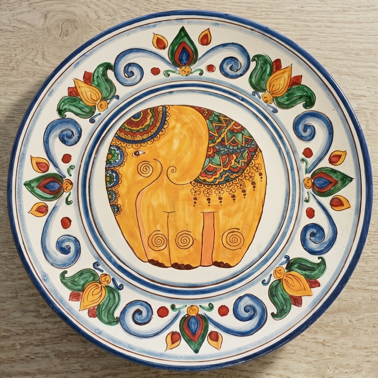 Alzata in Ceramica di Caltagirone Ø 35 cm - Decoro Elefante