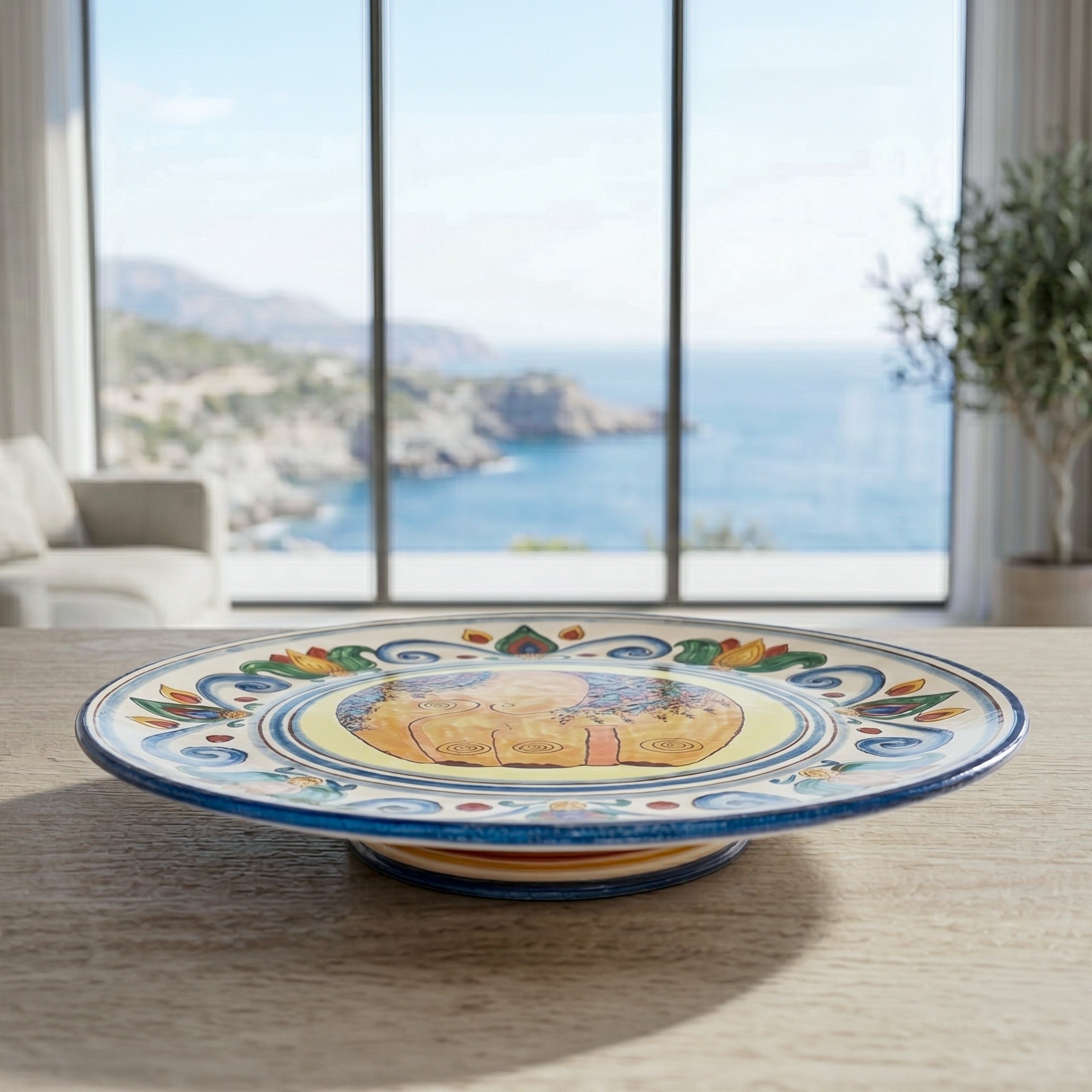 Alzata in Ceramica di Caltagirone Ø 35 cm - Decoro Elefante
