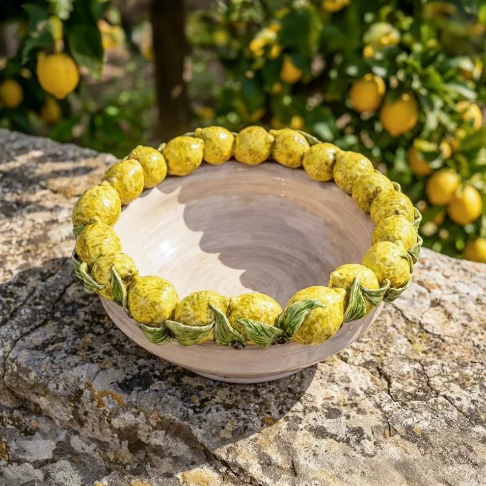 Centrotavola con Limoni Siciliani in Ceramica di Caltagirone Ø 38 cm - Madreperla Colorato