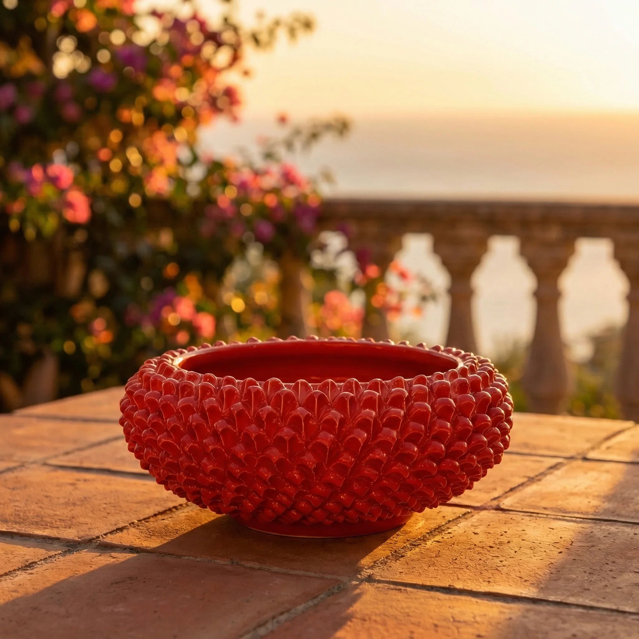 Centrotavola a Pigna in Ceramica di Caltagirone Ø 25/33 cm - Rosso Fuoco