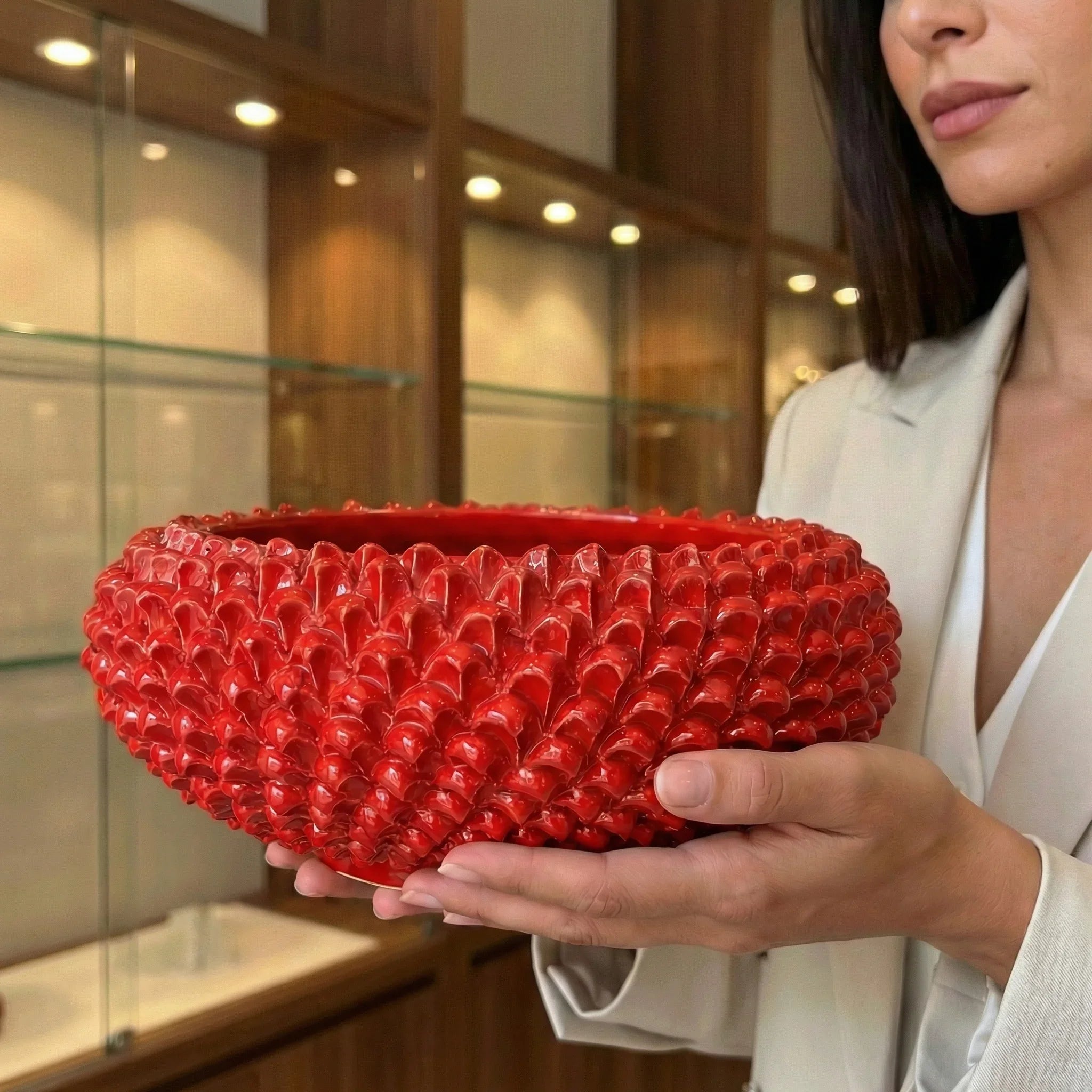 Centrotavola a Pigna in Ceramica di Caltagirone Ø 25/33 cm - Rosso Fuoco
