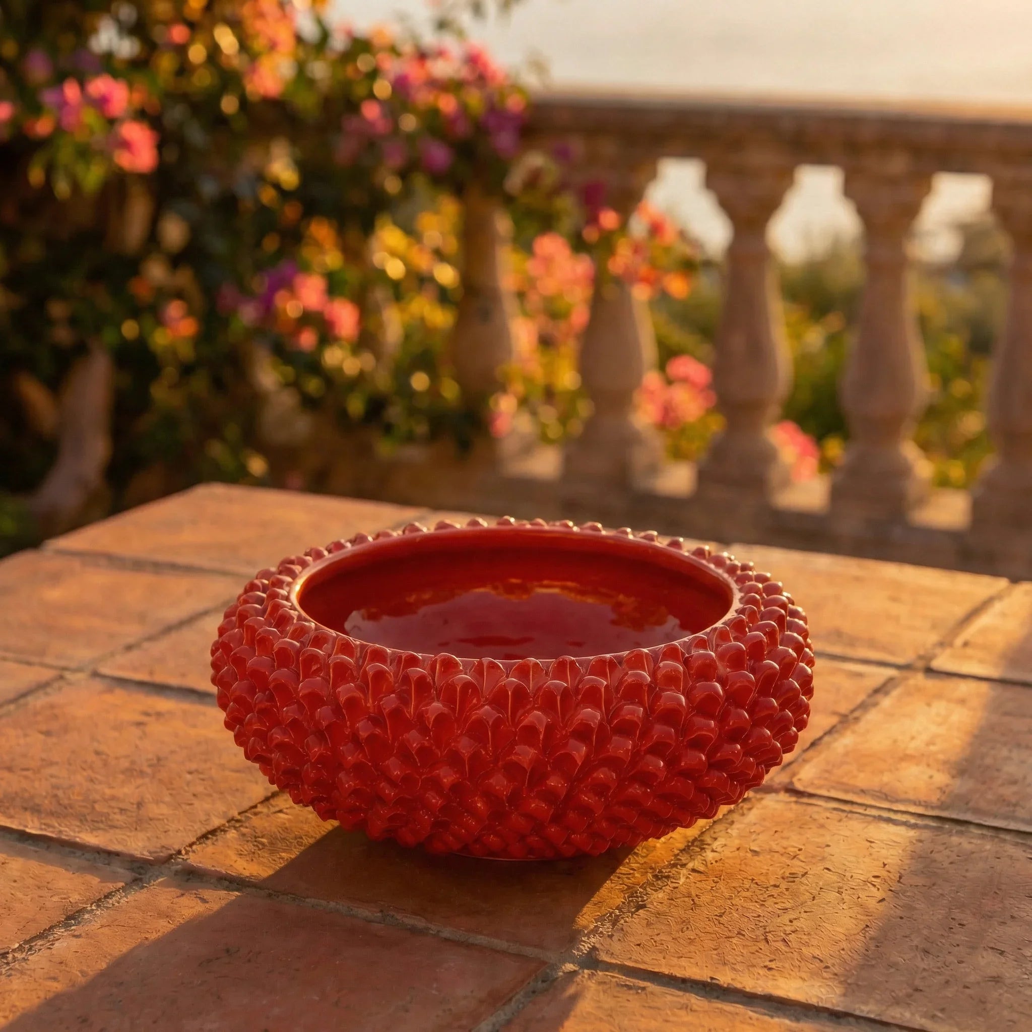 Centrotavola a Pigna in Ceramica di Caltagirone Ø 25/33 cm - Rosso Fuoco