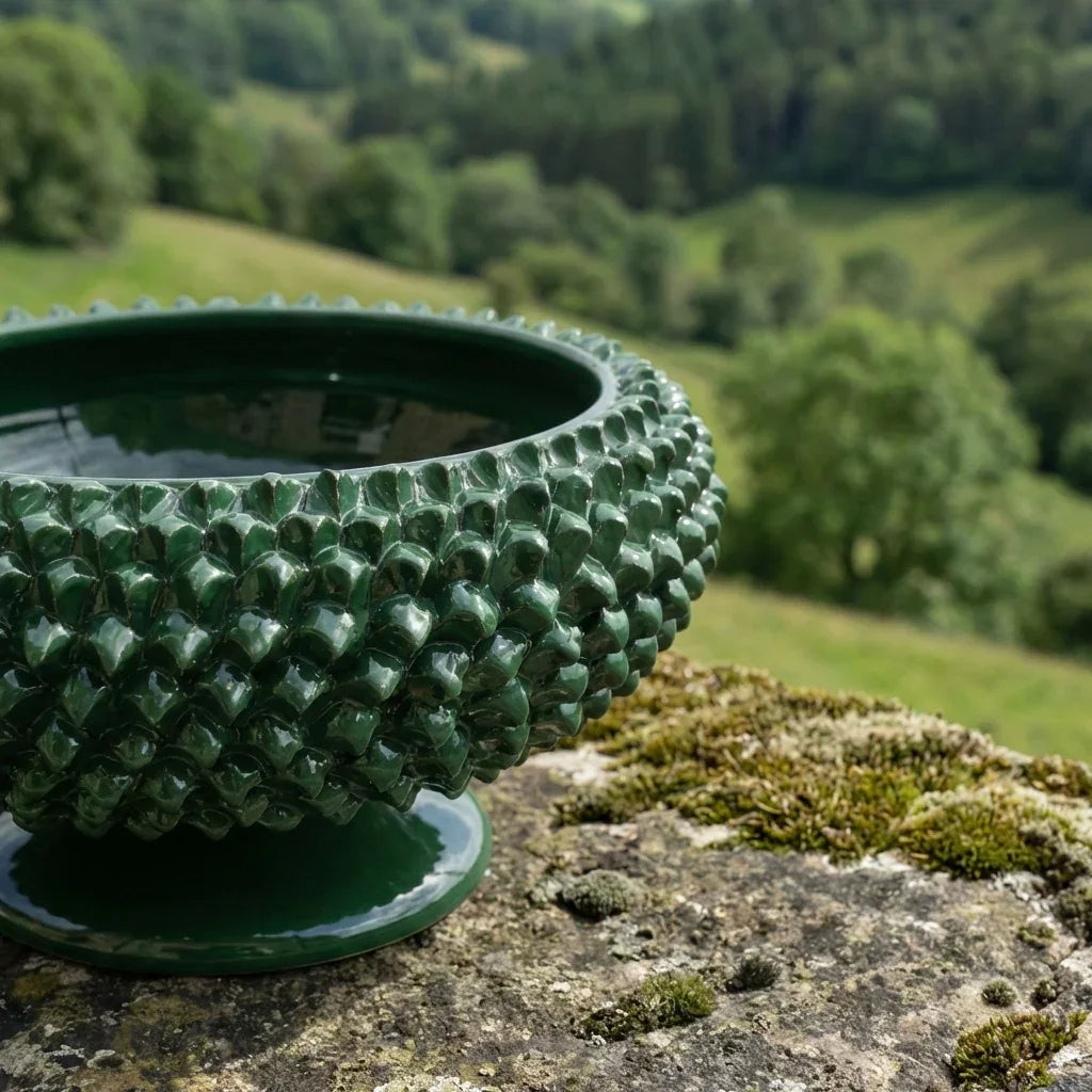 Alzata a Pigna in Ceramica di Caltagirone Ø 25/33 cm - Verde Antico