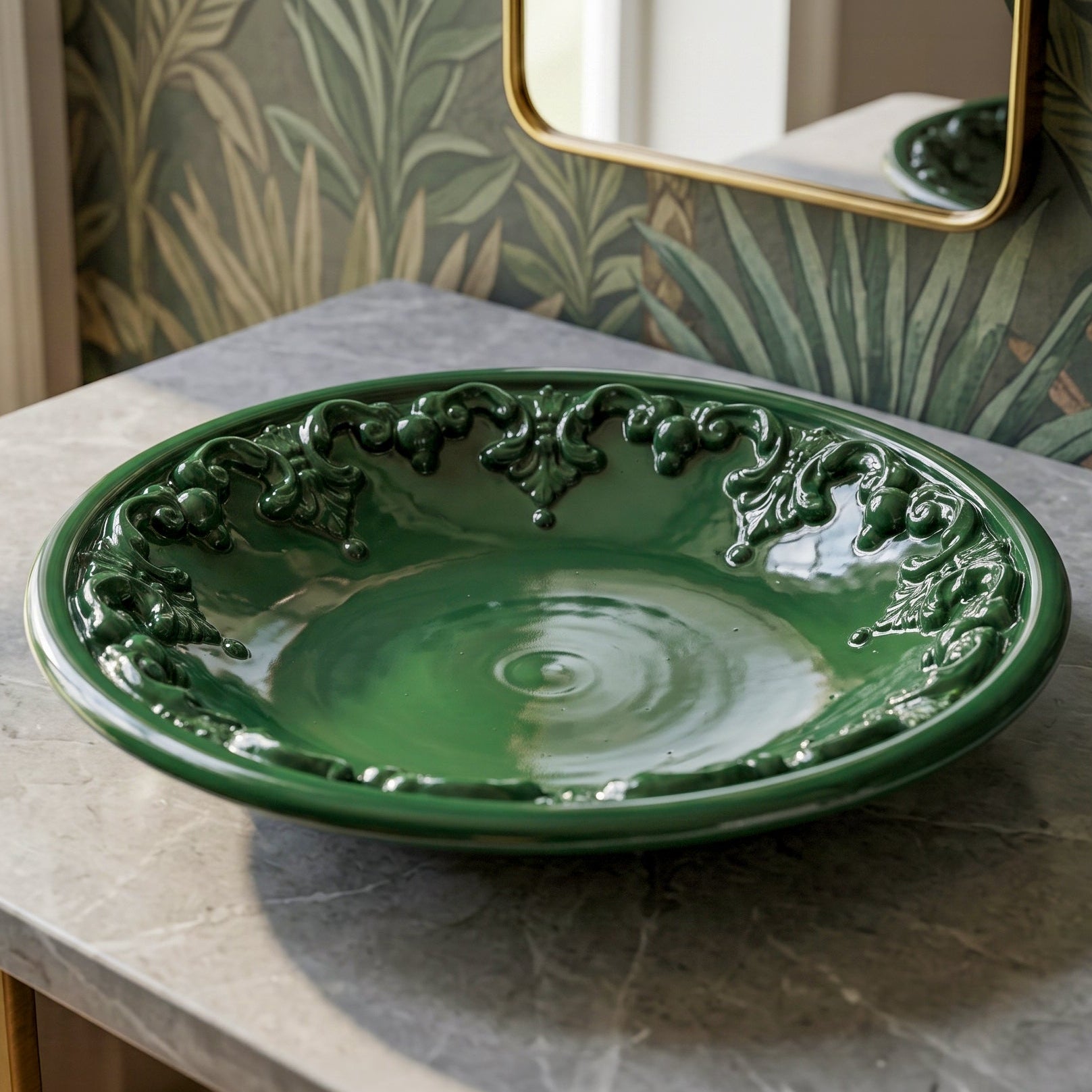 Piatto Svuota Tasche in Ceramica di Caltagirone Ø 30 cm - Plastico Sofia, Verde Antico