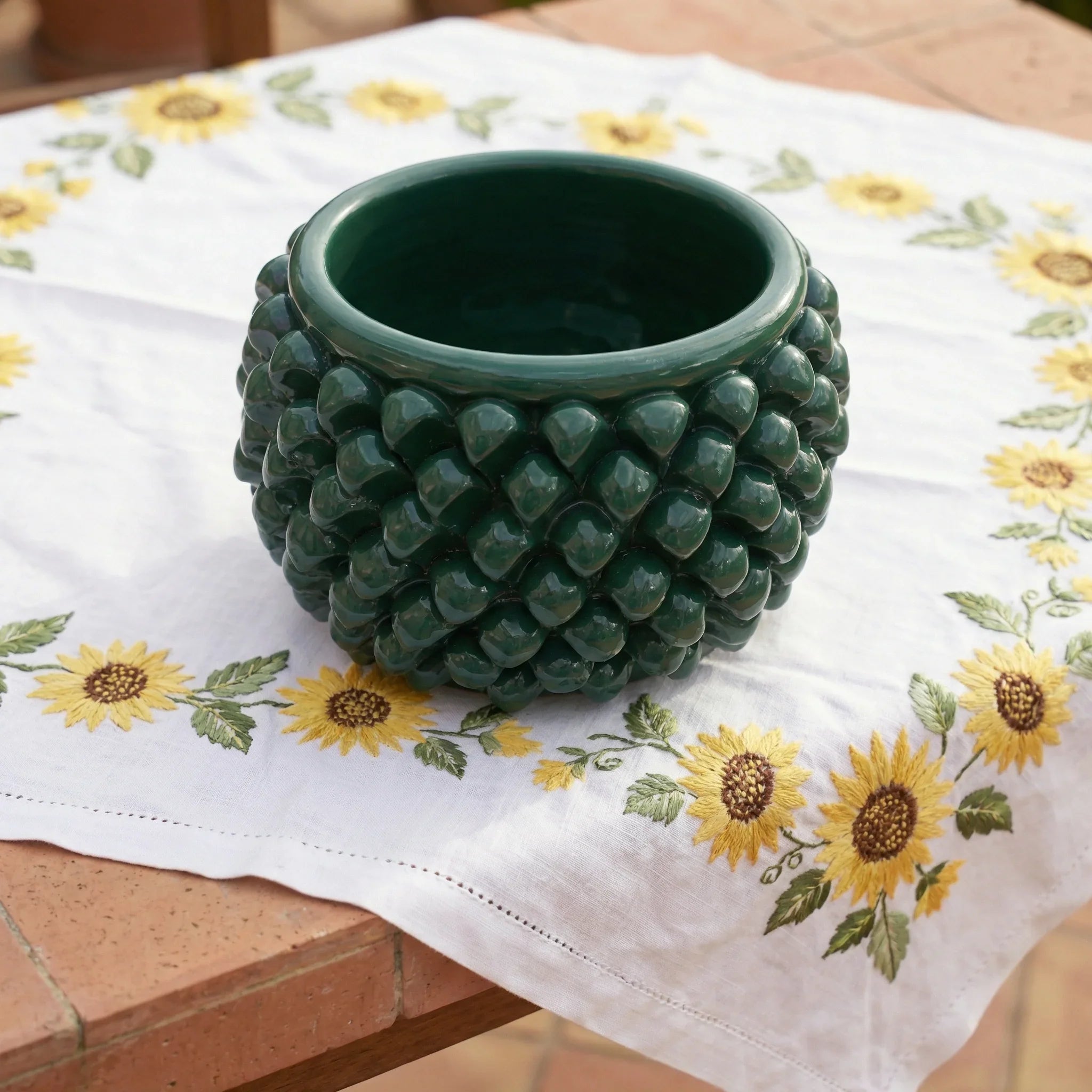 Vaso Mezza Pigna Senza Piede in Ceramica di Caltagirone - Verde Antico
