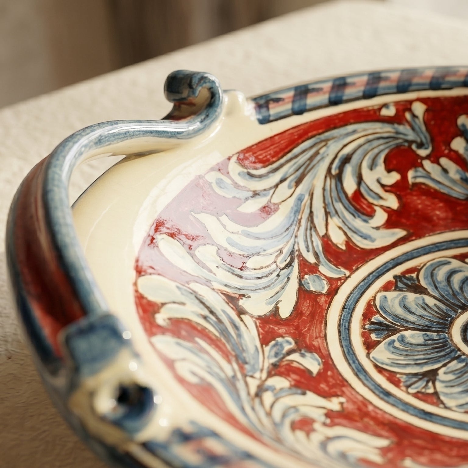 Centrotavola in Ceramica di Caltagirone - Ornato, Blu e Bordeaux