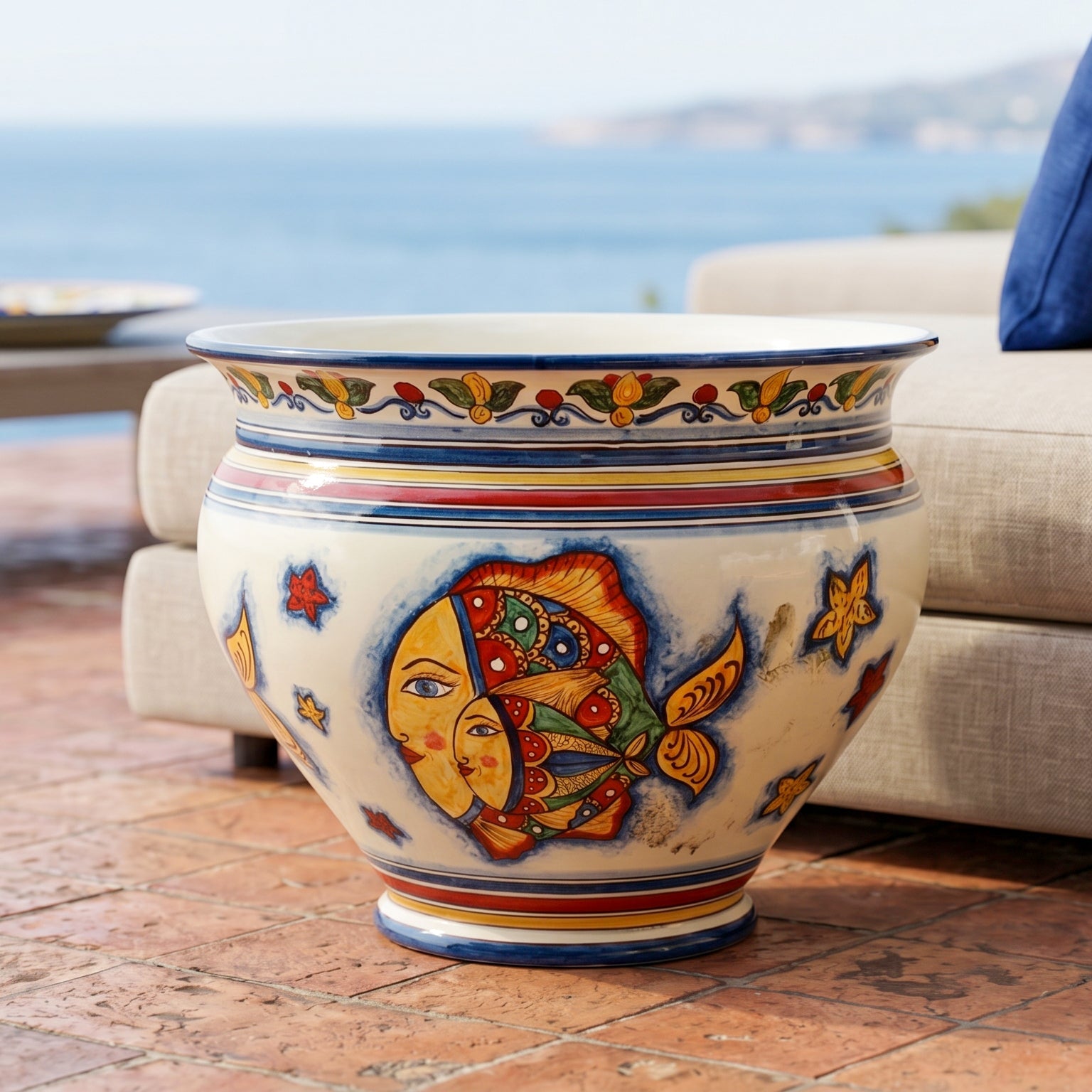 Cachepot in Ceramica di Caltagirone - Decoro Pesci