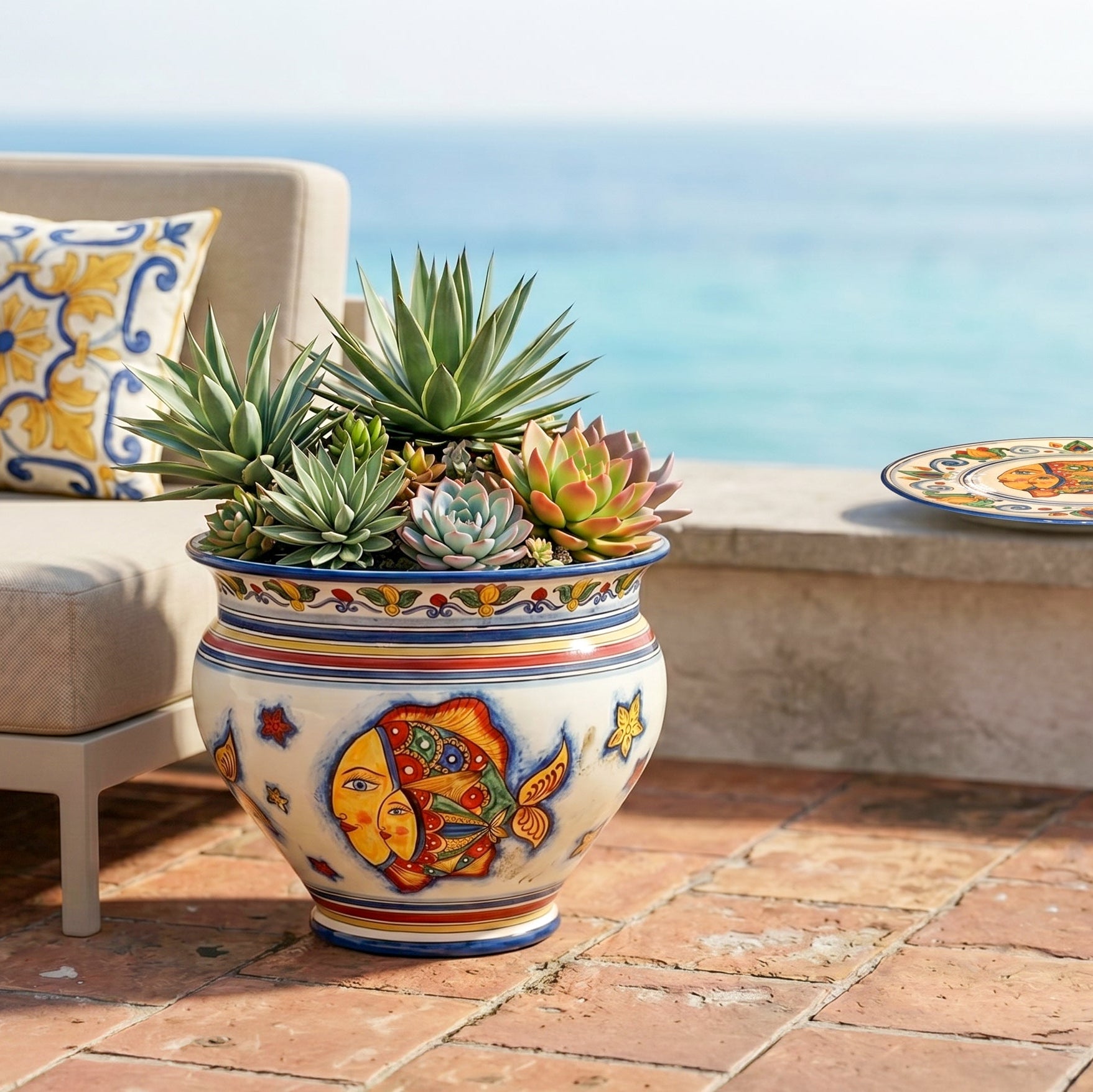 Cachepot in Ceramica di Caltagirone - Decoro Pesci