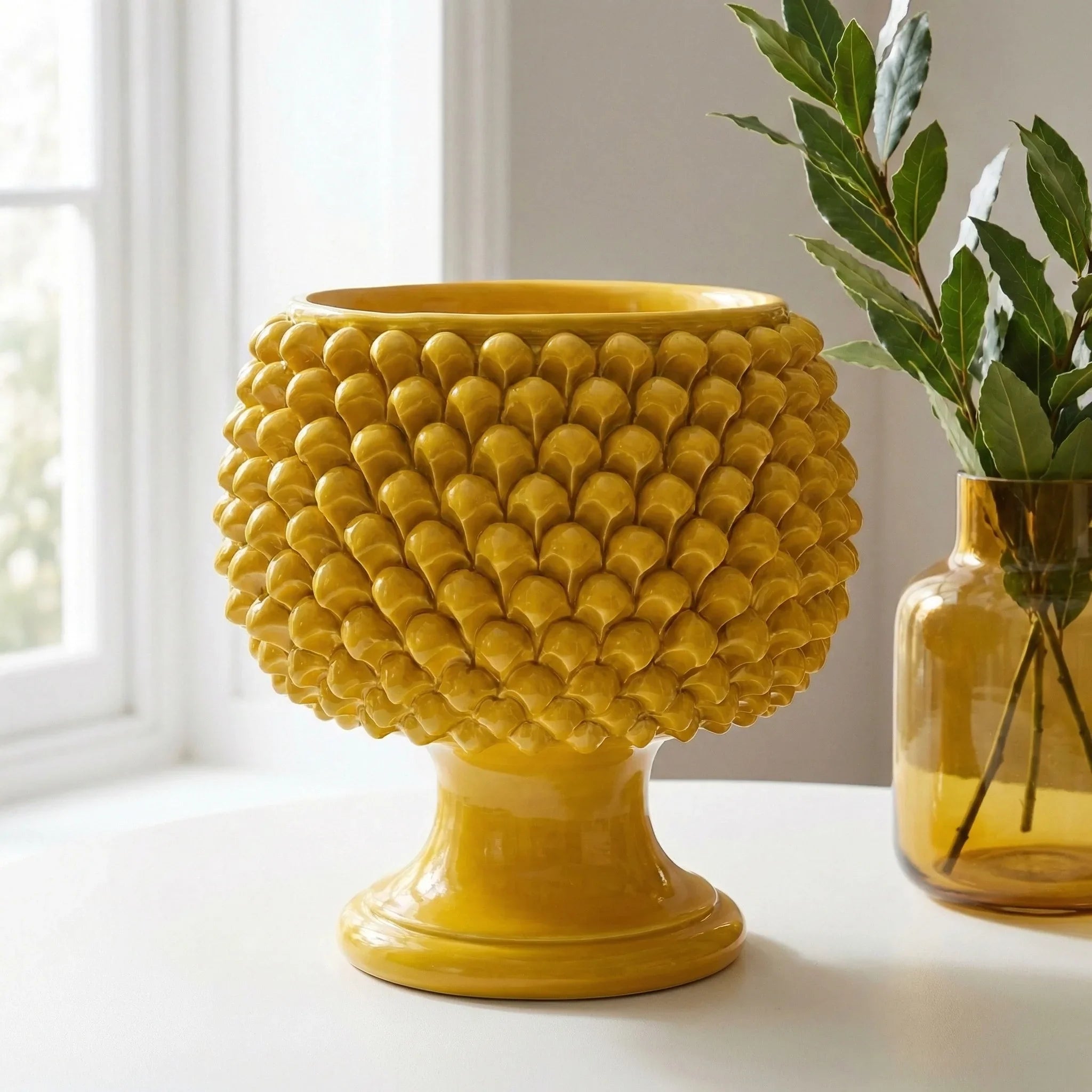 Vaso Mezza Pigna in Ceramica di Caltagirone - Senape