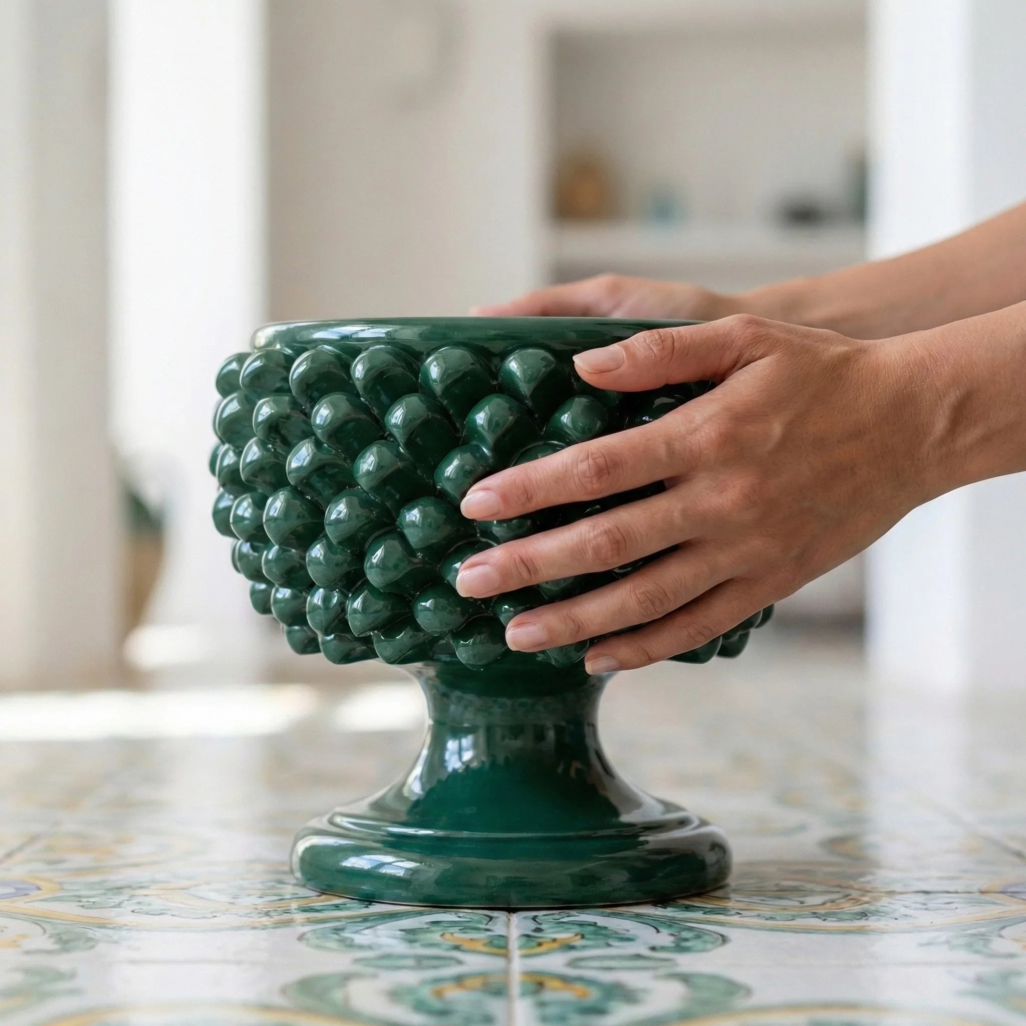 Vaso Mezza Pigna in Ceramica di Caltagirone - Verde Antico