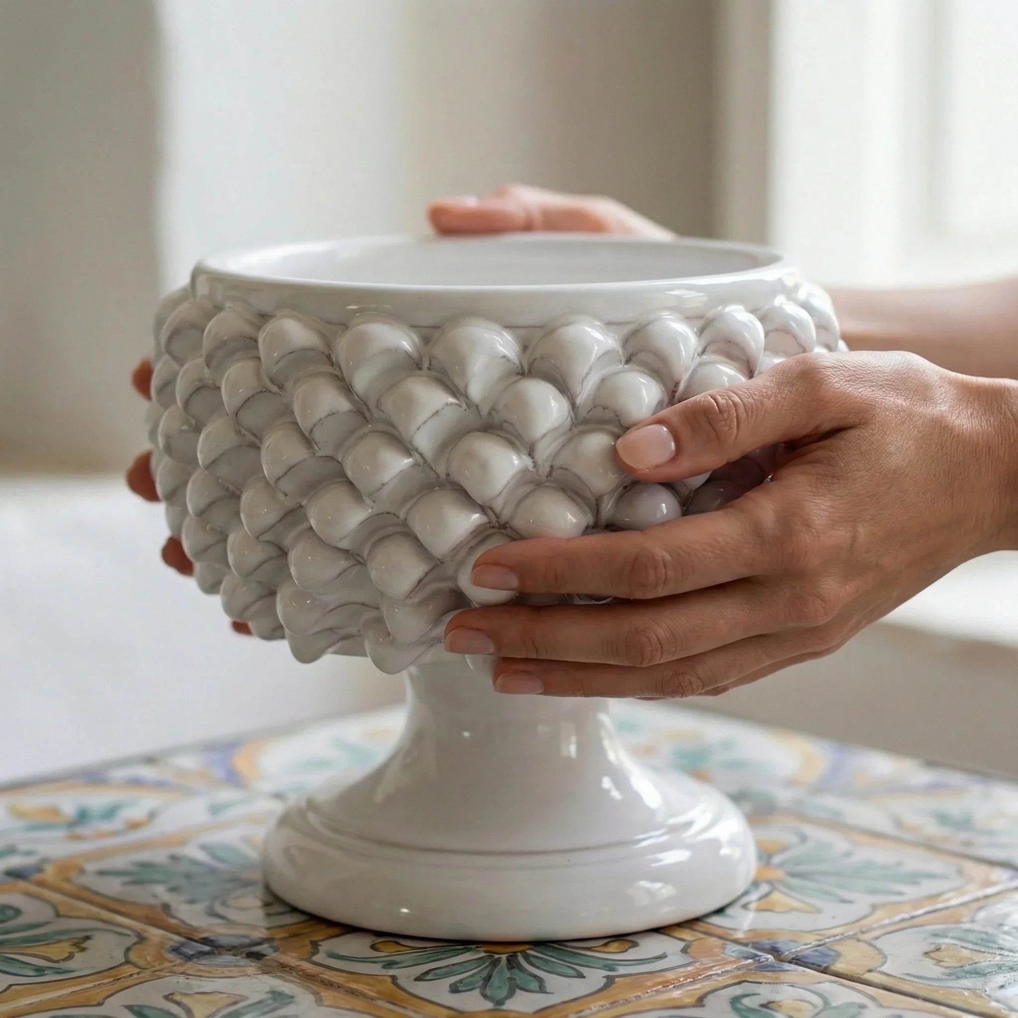 Vaso Mezza Pigna in Ceramica di Caltagirone - White Line