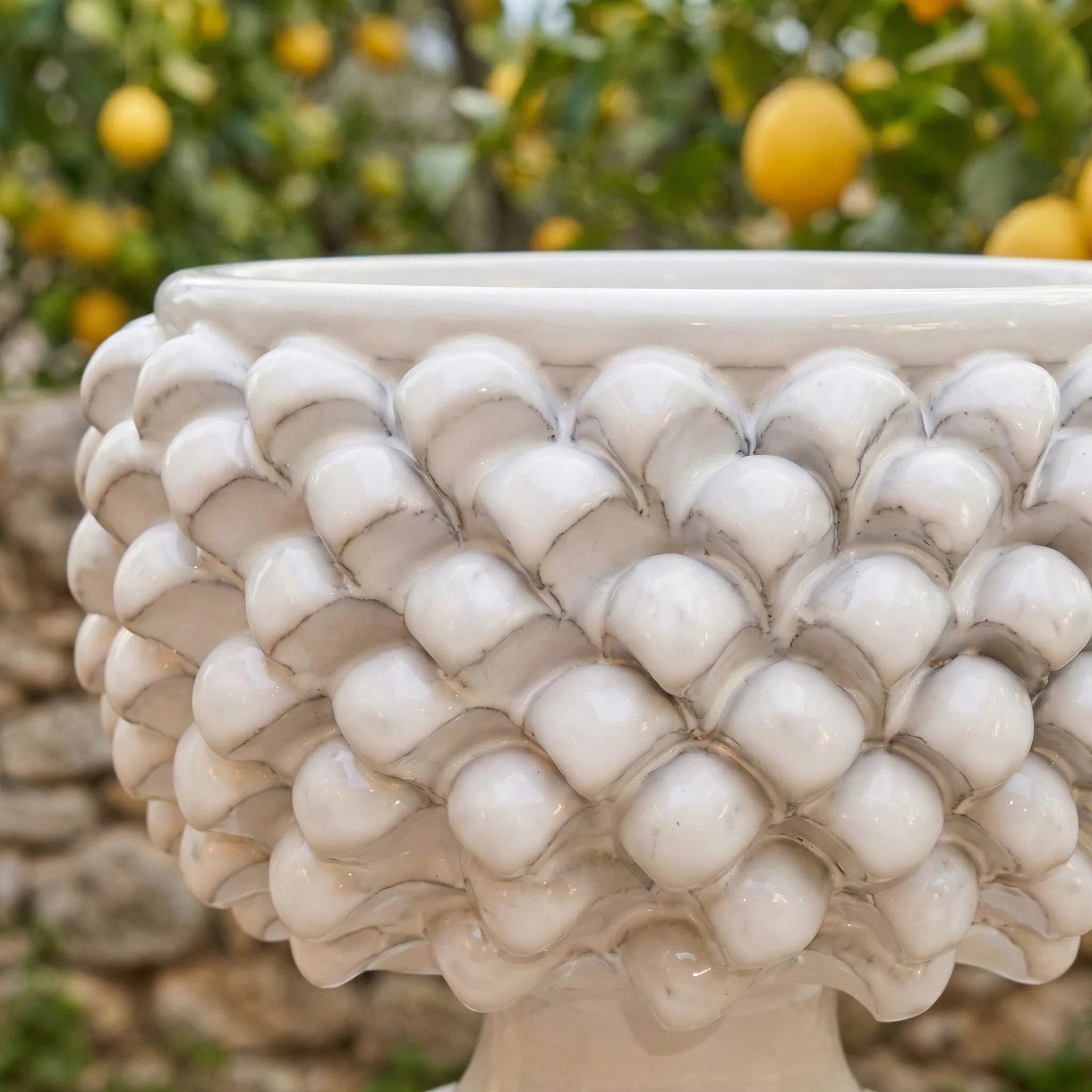 Vaso Mezza Pigna in Ceramica di Caltagirone - White Line