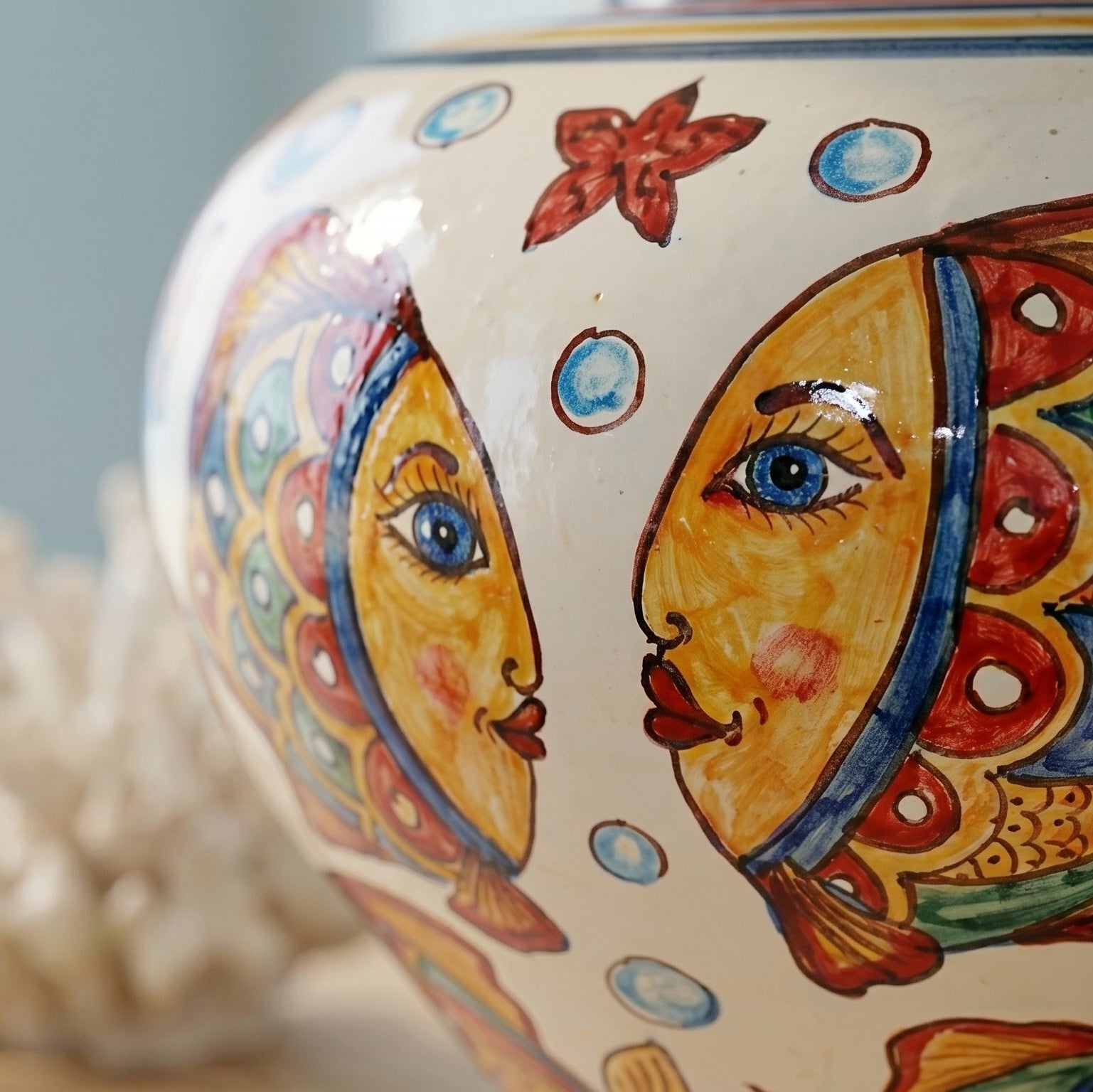 Lume Palla in Ceramica di Caltagirone - Decoro Pesci