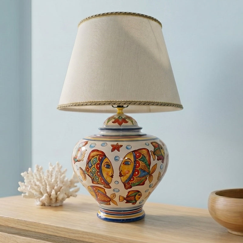 Lume Palla in Ceramica di Caltagirone - Decoro Pesci