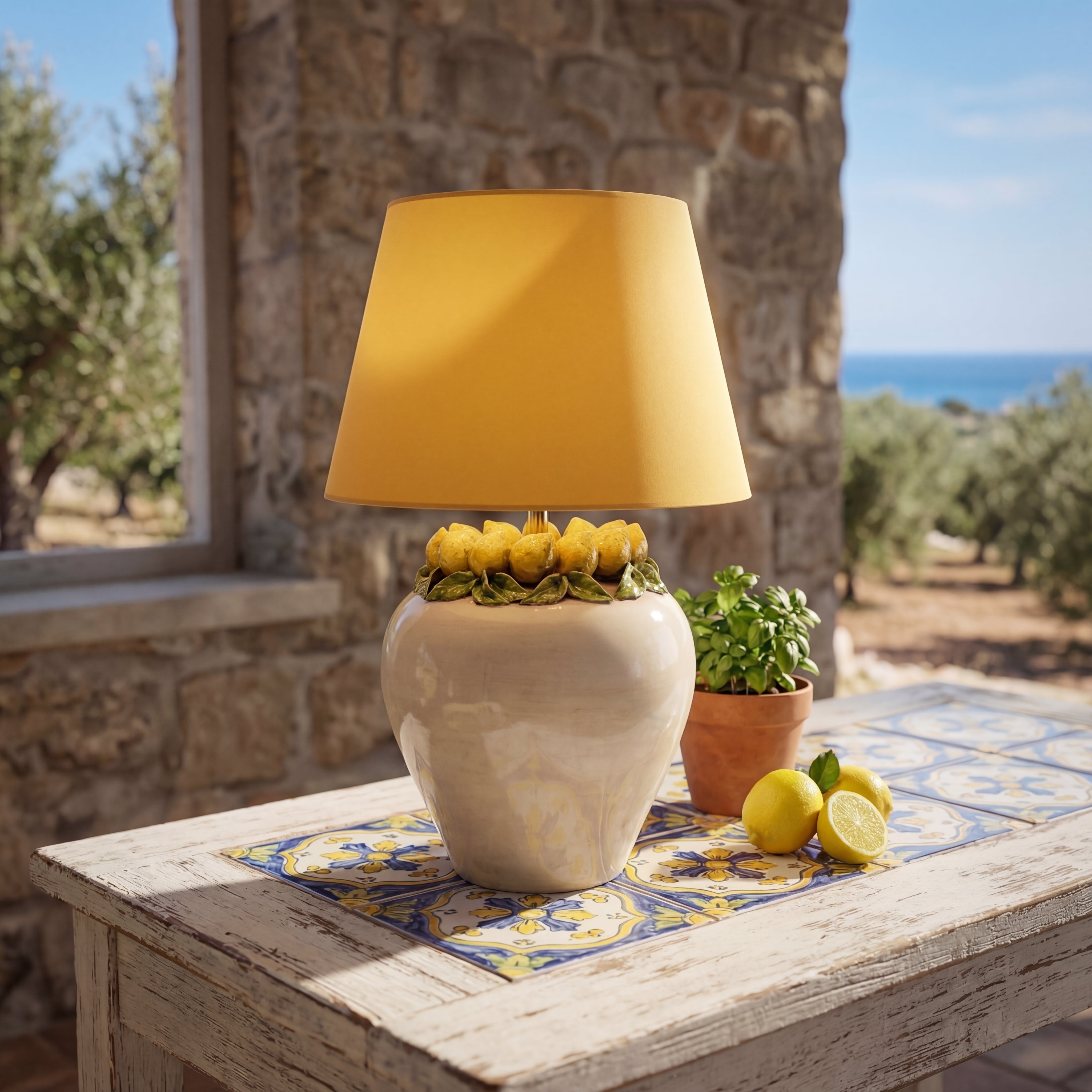 Lume Boccia in Ceramica di Caltagirone h 27 cm - Limoni Siciliani