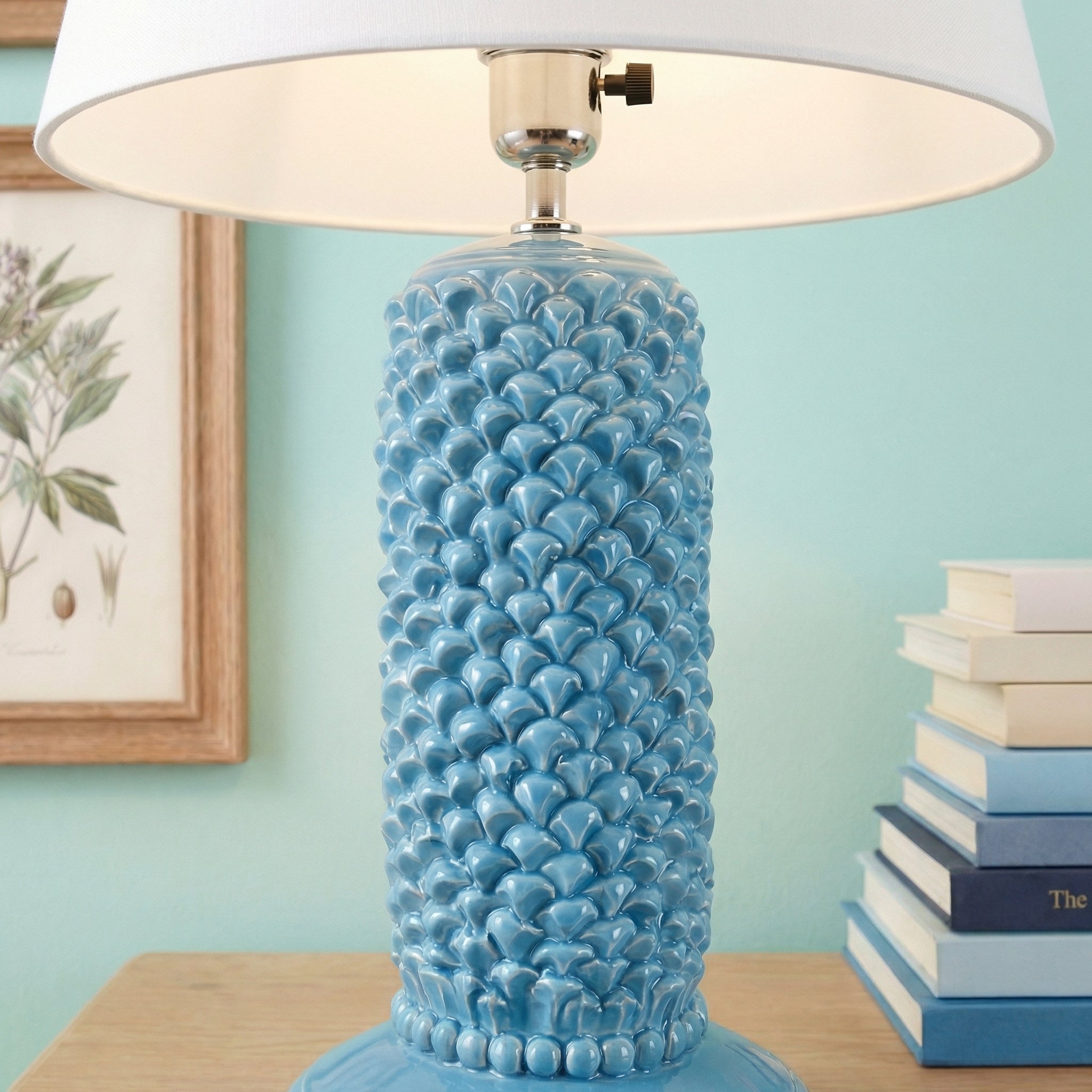Lume Pigna Cilindro in Ceramica di Caltagirone h 60 cm - Turchese
