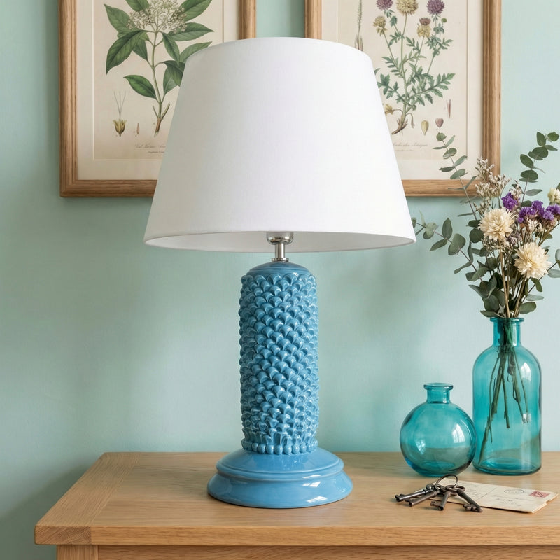 Lume Pigna Cilindro in Ceramica di Caltagirone h 60 cm - Turchese
