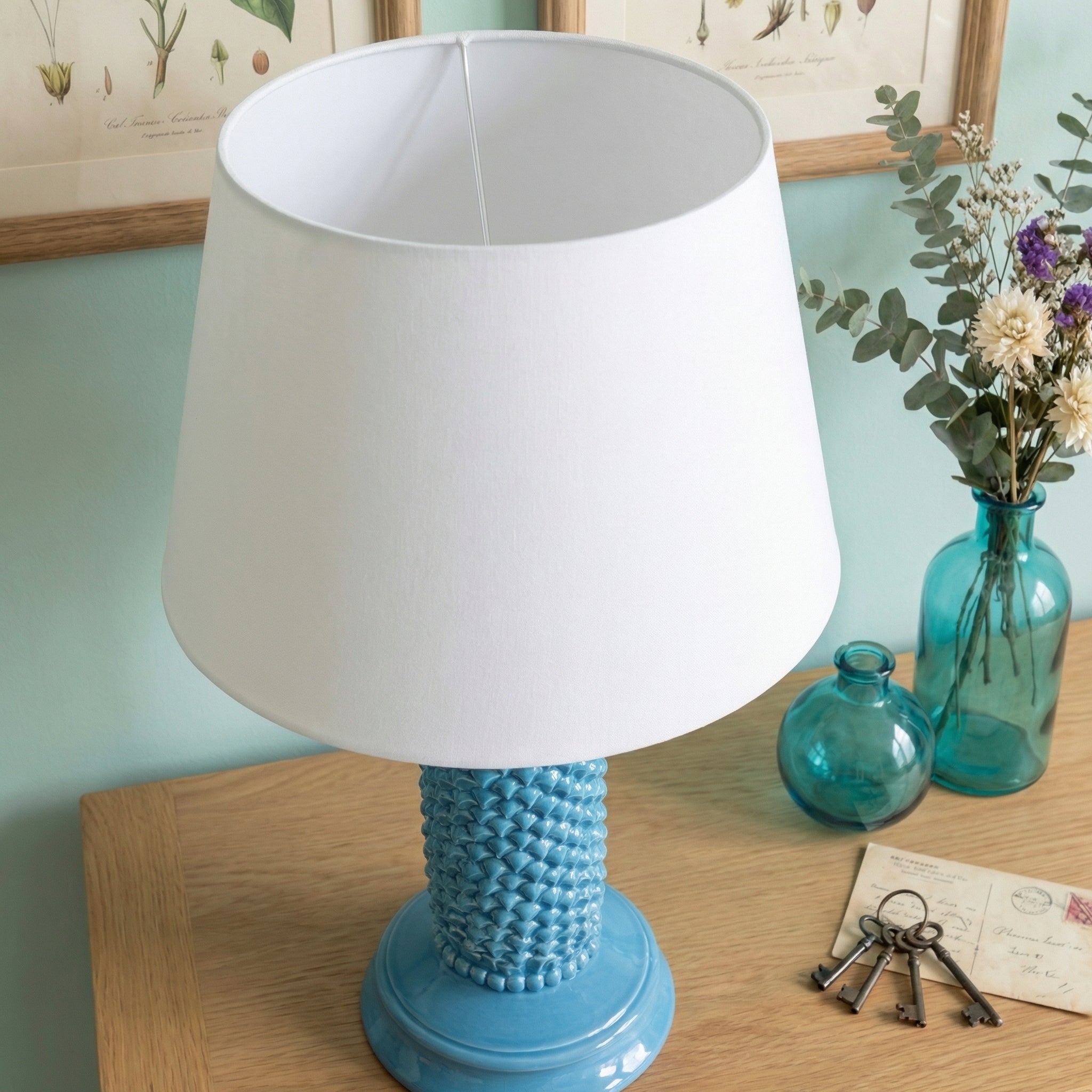 Lume Pigna Cilindro in Ceramica di Caltagirone h 60 cm - Turchese