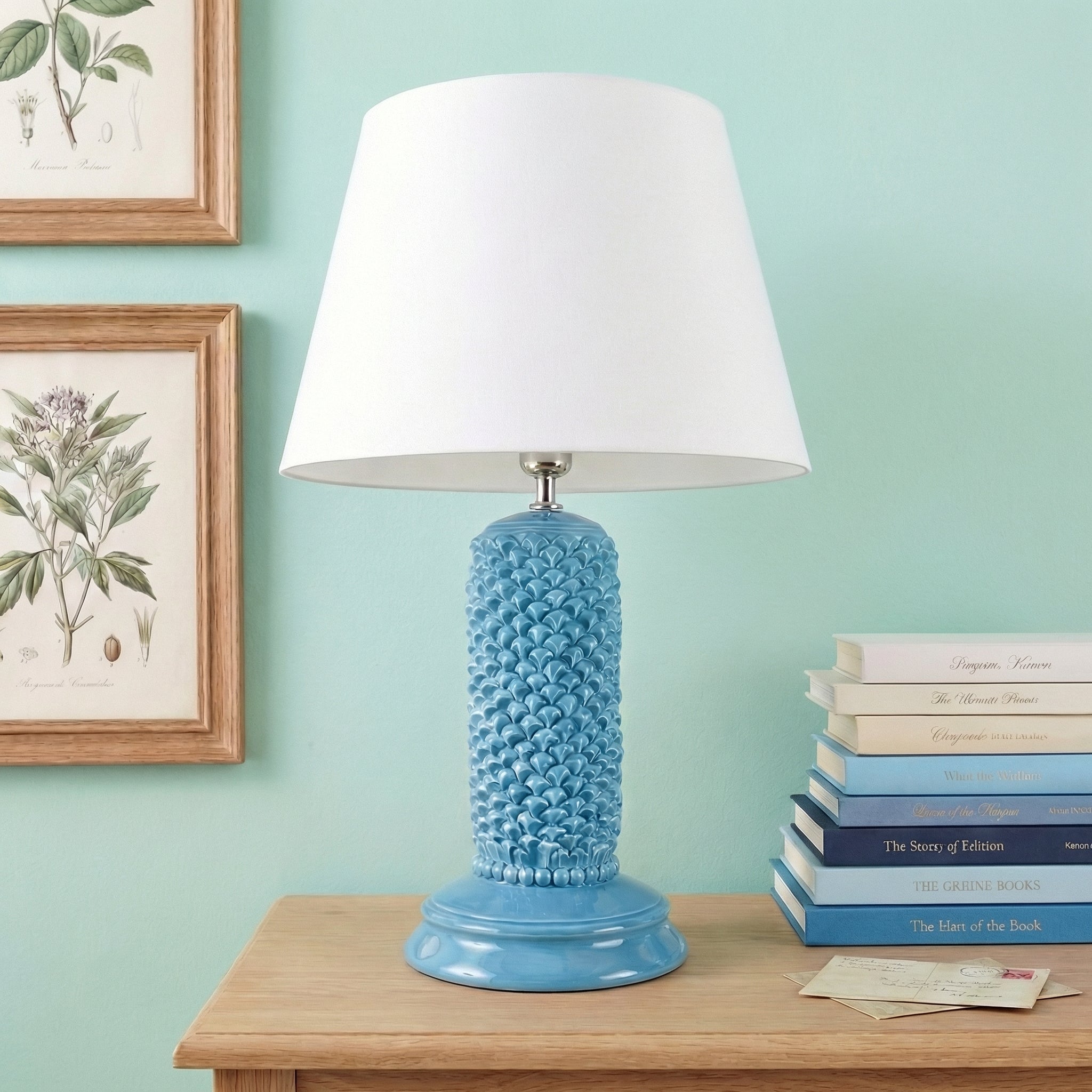Lume Pigna Cilindro in Ceramica di Caltagirone h 60 cm - Turchese