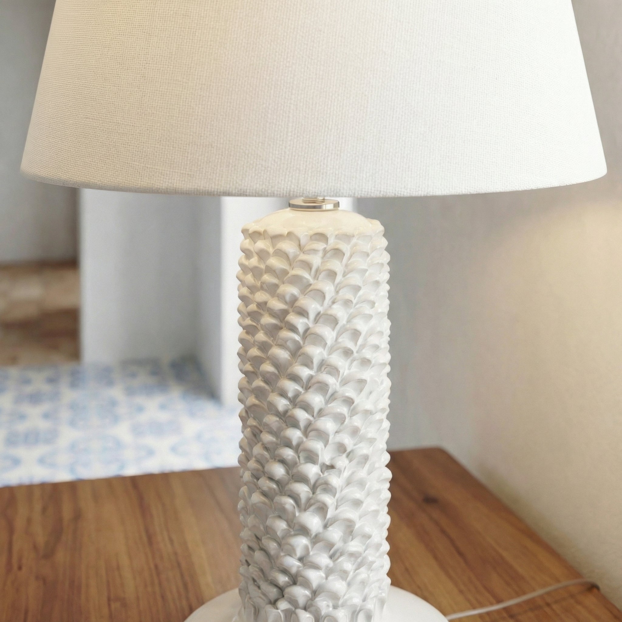 Lume Pigna Cilindro in Ceramica di Caltagirone h 60 cm - White Line