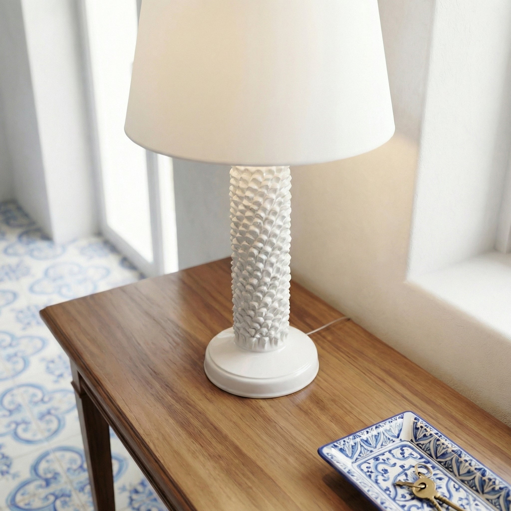 Lume Pigna Cilindro in Ceramica di Caltagirone h 60 cm - White Line