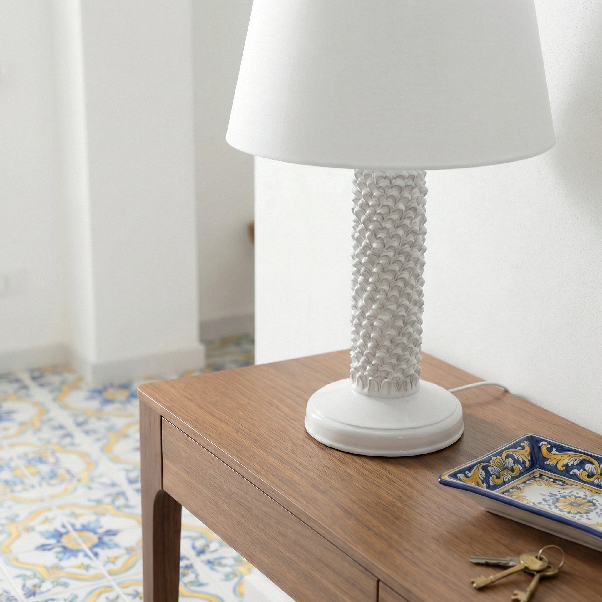 Lume Pigna Cilindro in Ceramica di Caltagirone h 60 cm - White Line