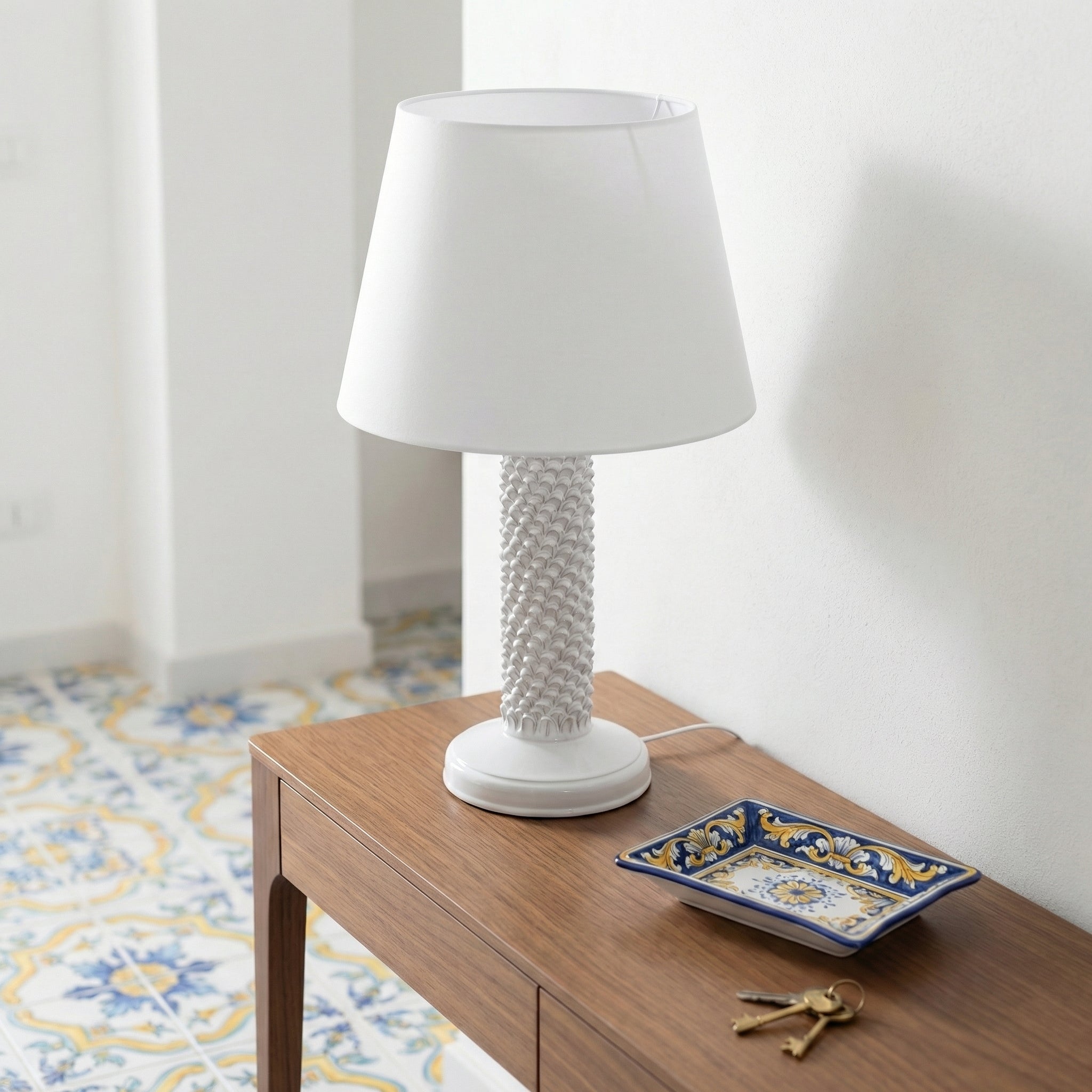 Lume Pigna Cilindro in Ceramica di Caltagirone h 60 cm - White Line