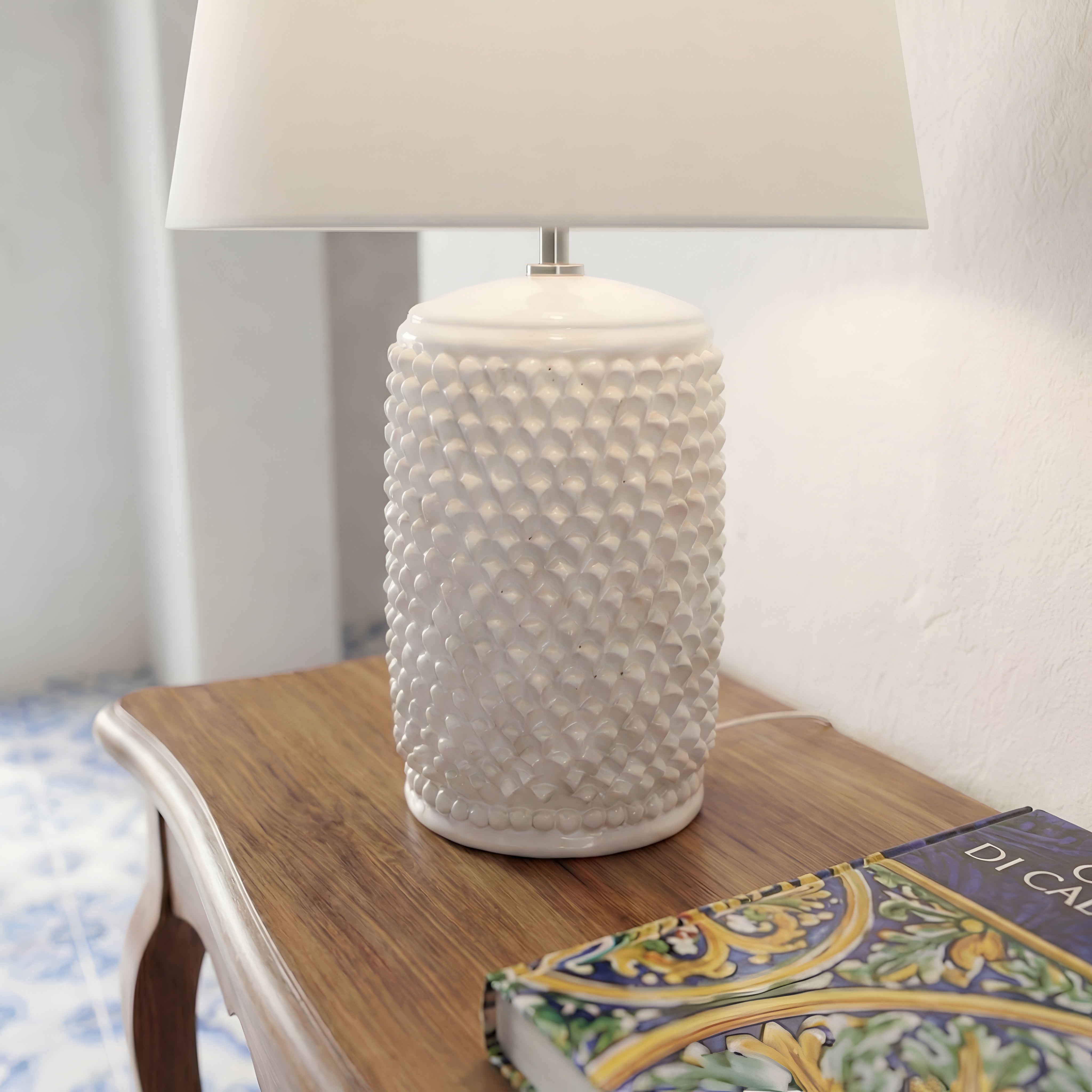Lume Pigna Cilindro in Ceramica di Caltagirone h 60 cm - White Line