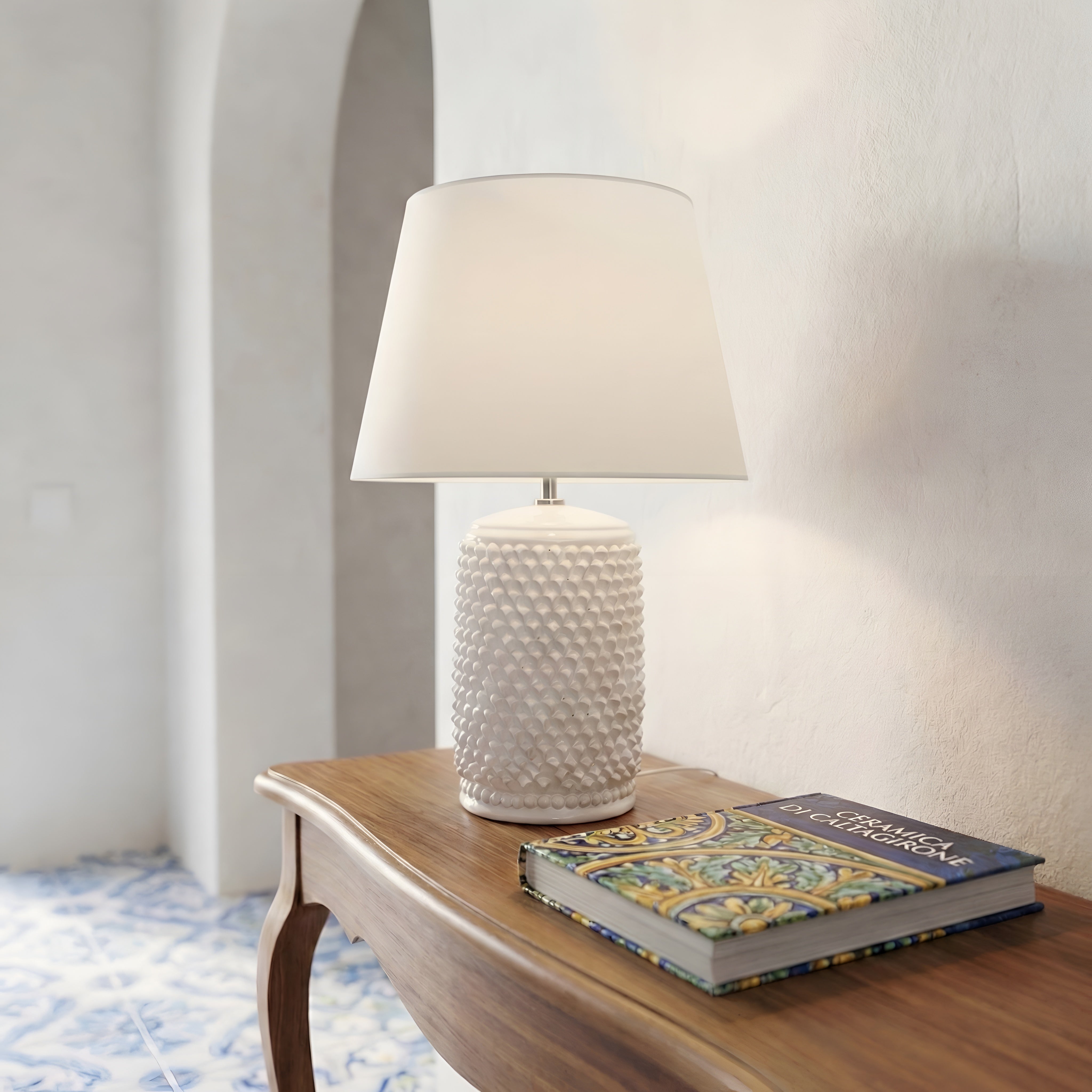 Lume Pigna Cilindro in Ceramica di Caltagirone h 60 cm - White Line