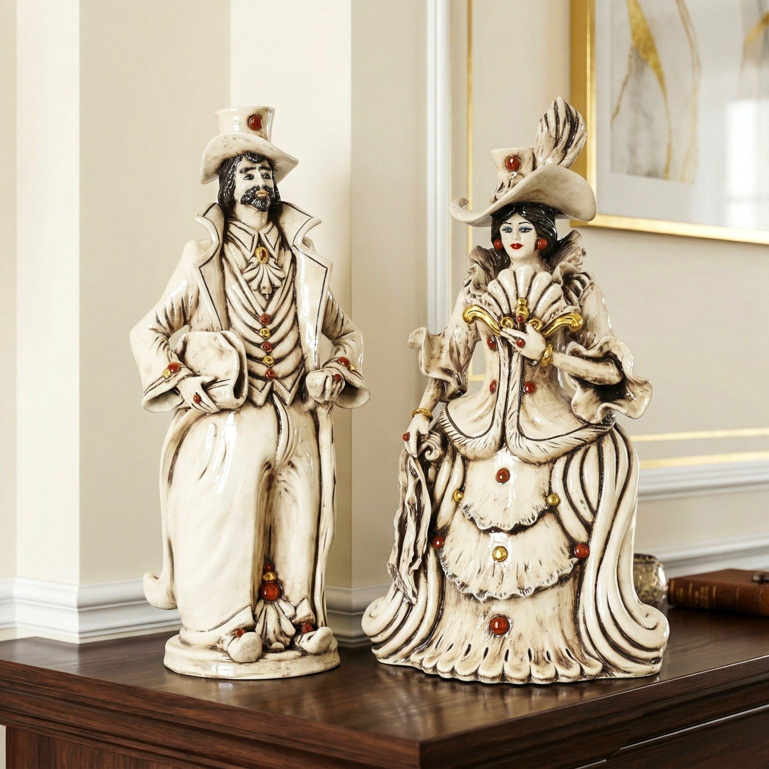 Lumiera Grande Femmina in Ceramica di Caltagirone h 40 cm - Madreperla Oro e Lustri