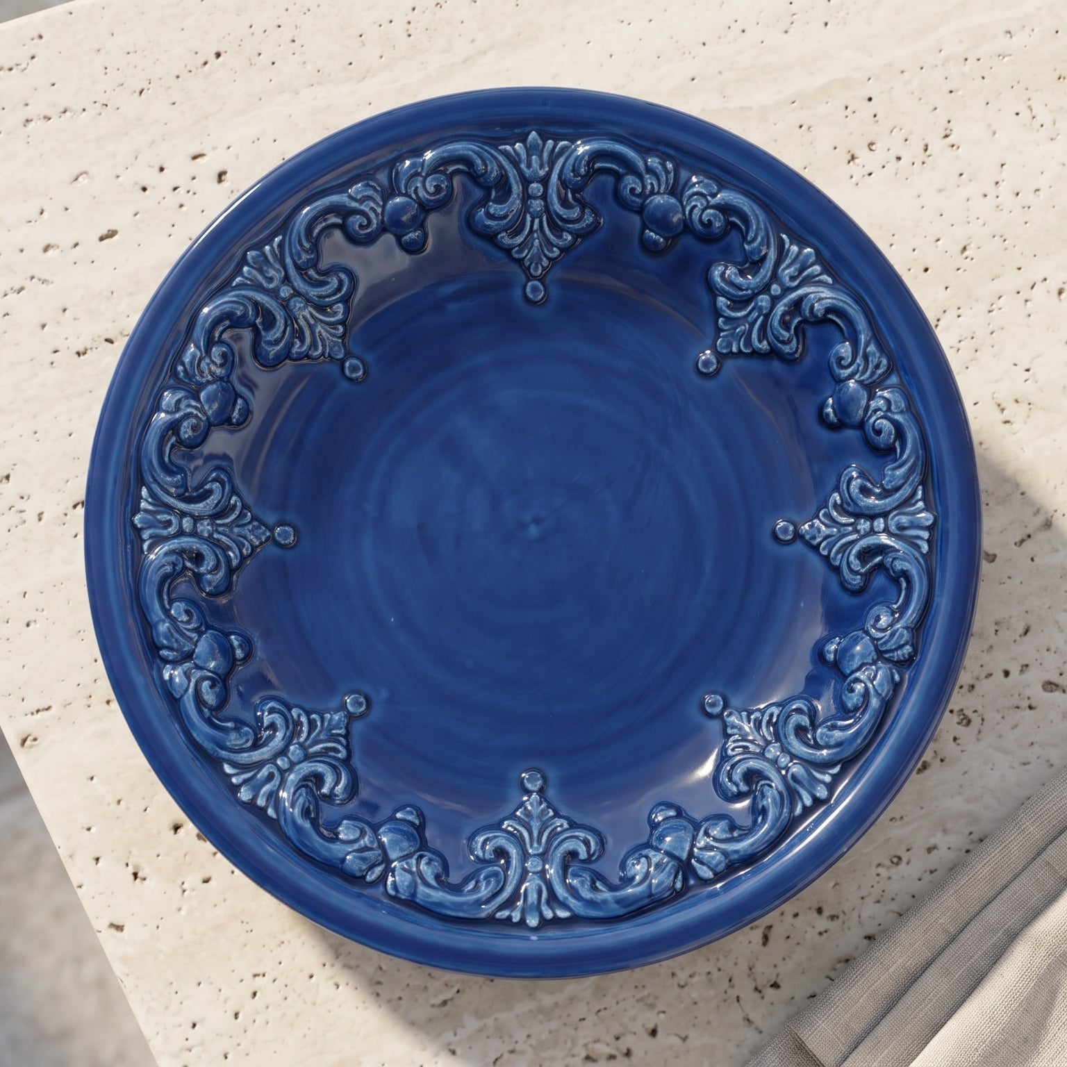 Piatto Svuota Tasche in Ceramica di Caltagirone Ø 30 cm - Plastico Sofia, Blu Intenso
